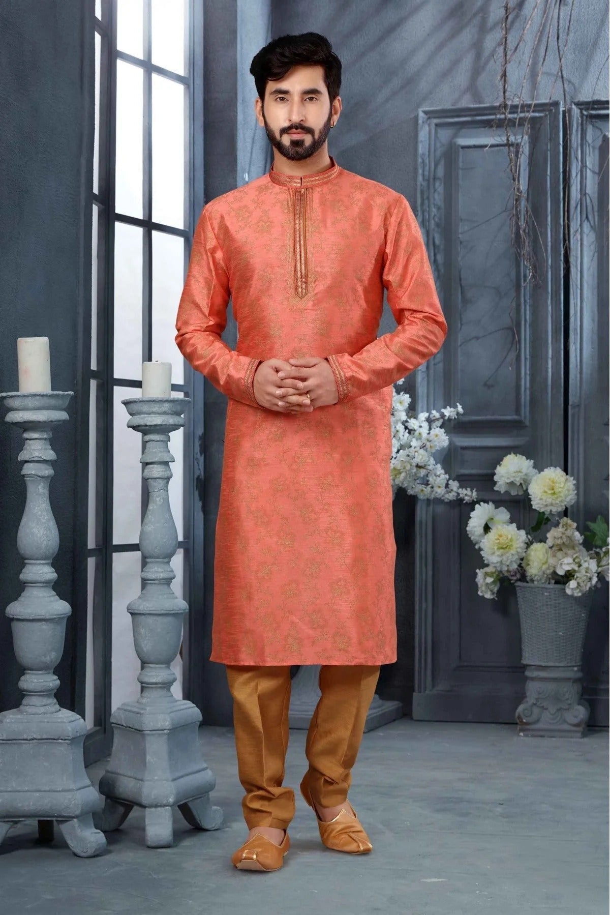 Red Colour Kurta Pajama In Silk Fabric KP1040120