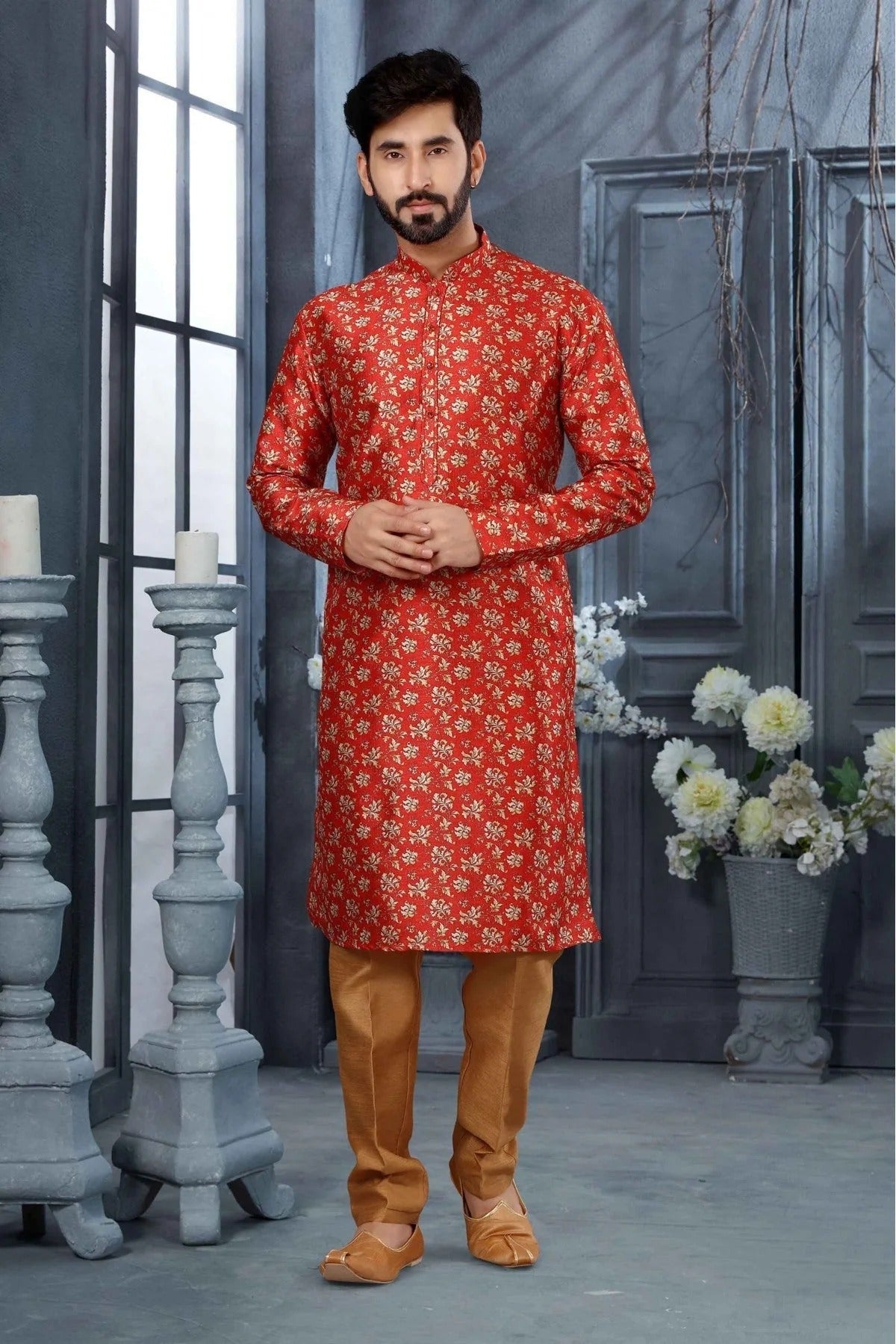 Red Colour Kurta Pajama In Silk Fabric KP1040146