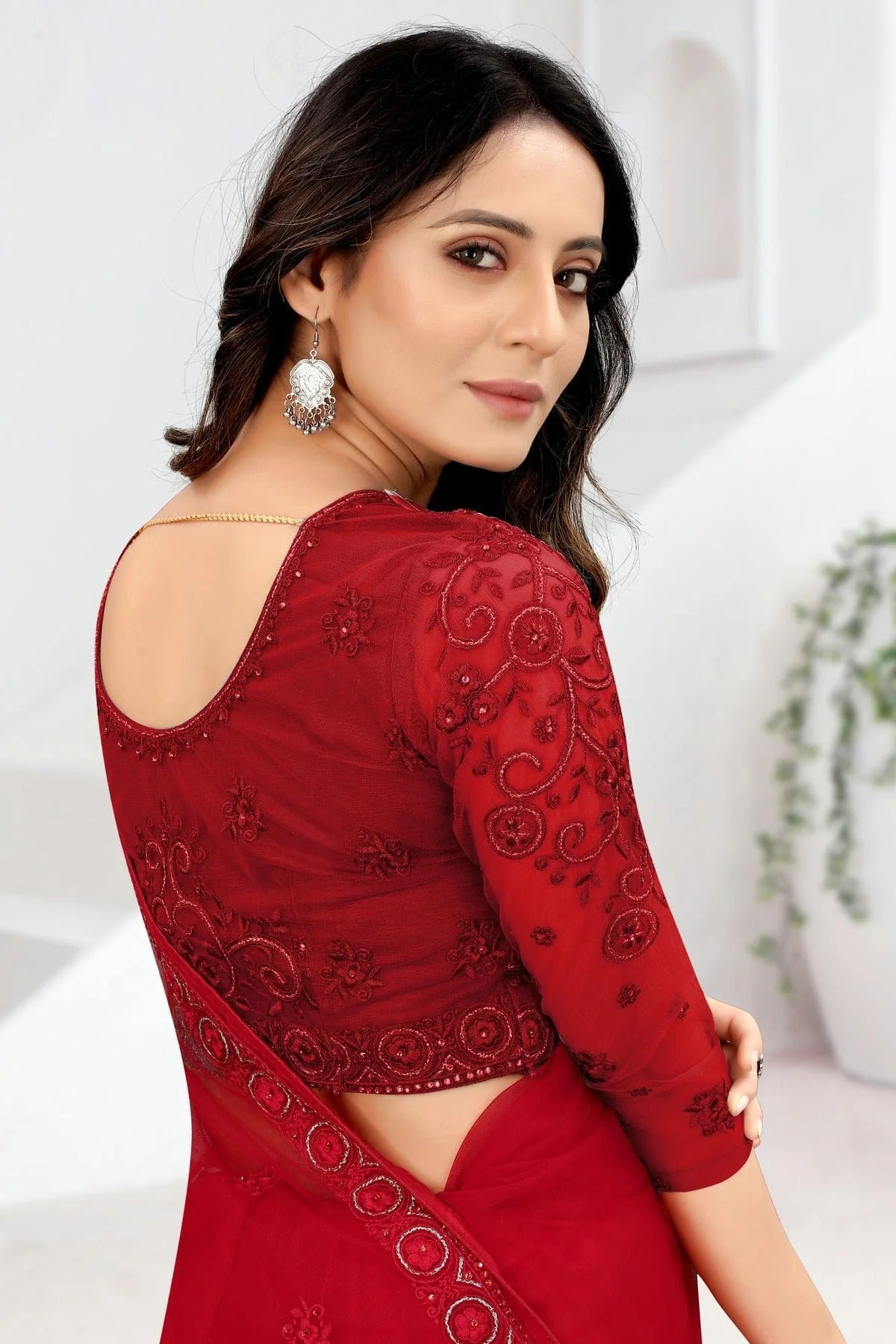 Red Colour Net Designer Saree LC1121466 A