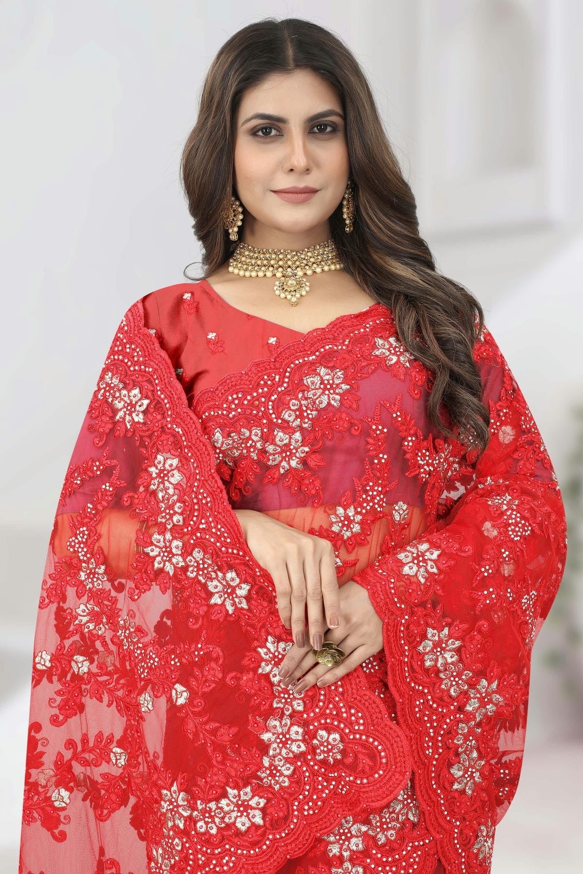 Red Colour Net Designer Saree SD1091120 A