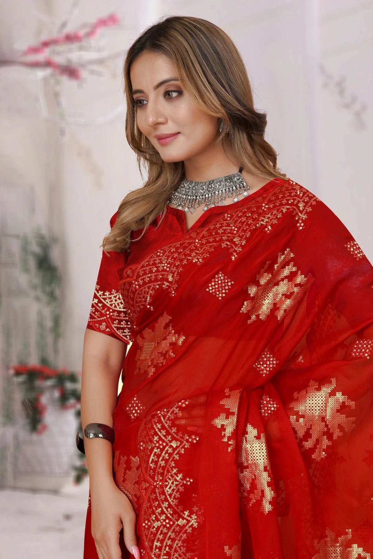 Red Colour Organza Silk Designer Saree LC1121455 A
