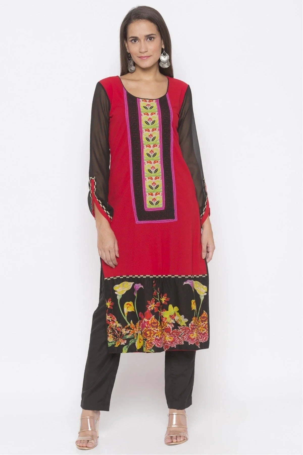 Red Colour Plus Size American Crepe Embroidery Kurta Set KR1070607