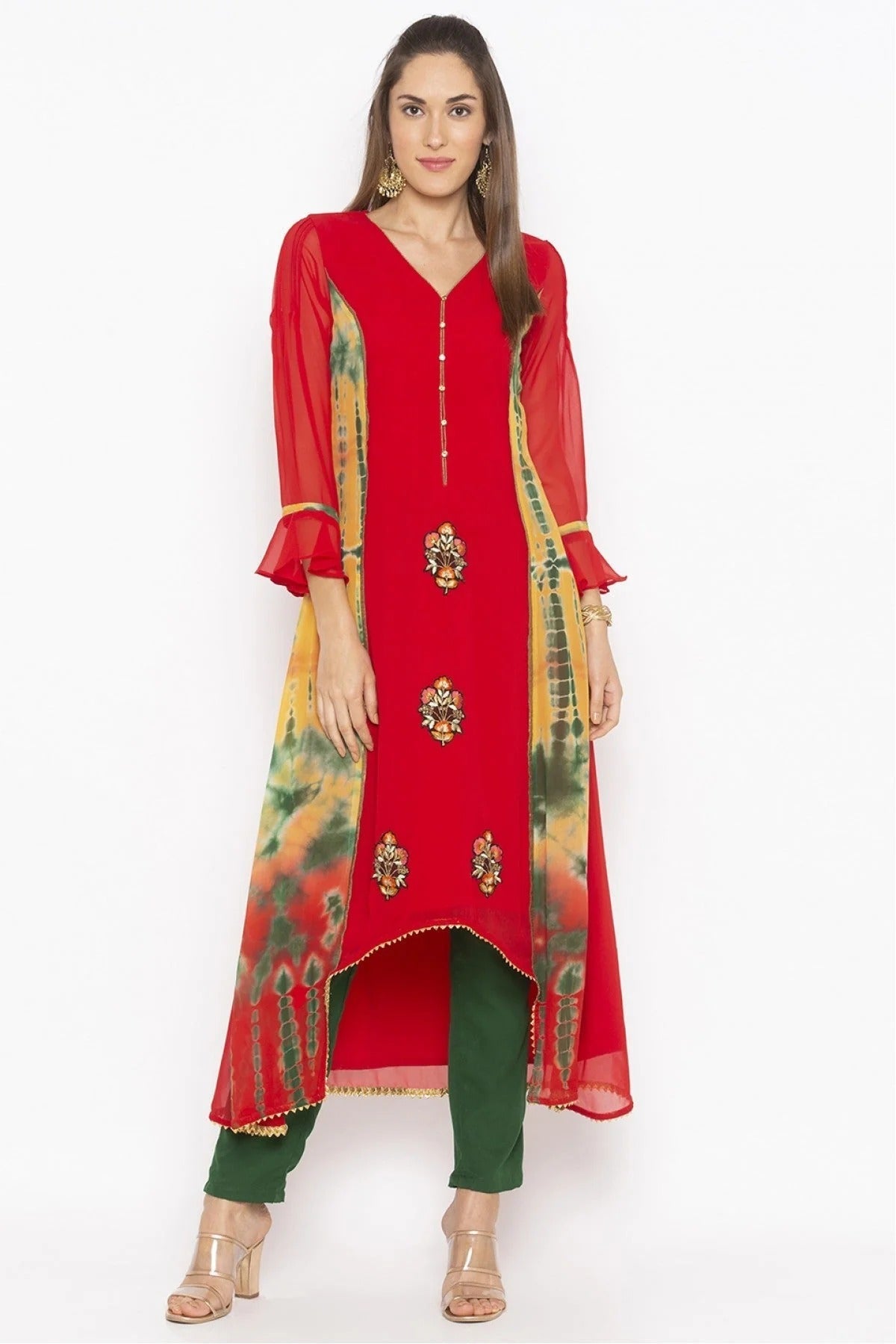 Red Colour Plus Size Georgette Embroidery Kurta Set KR1070476