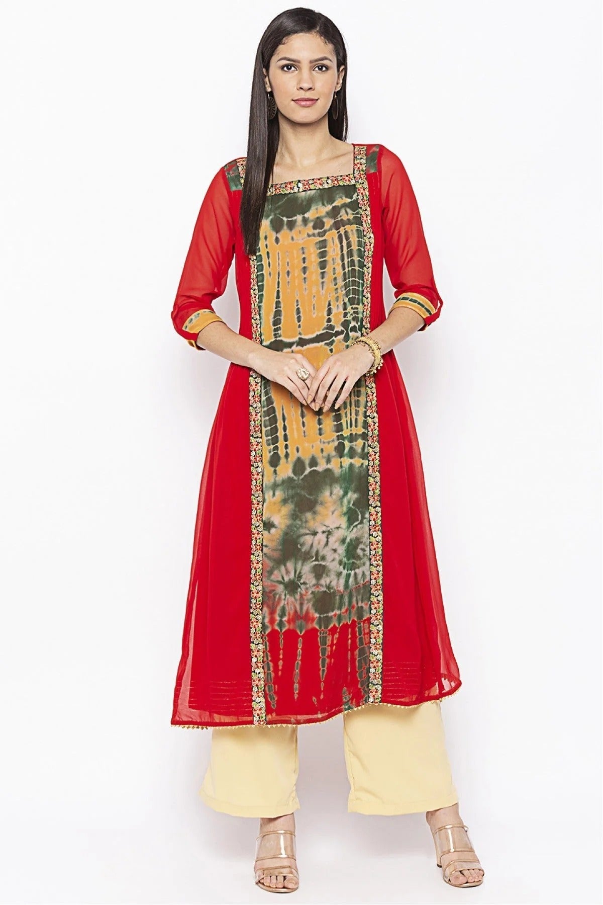 Red Colour Plus Size Georgette Embroidery Kurta Set KR1070551