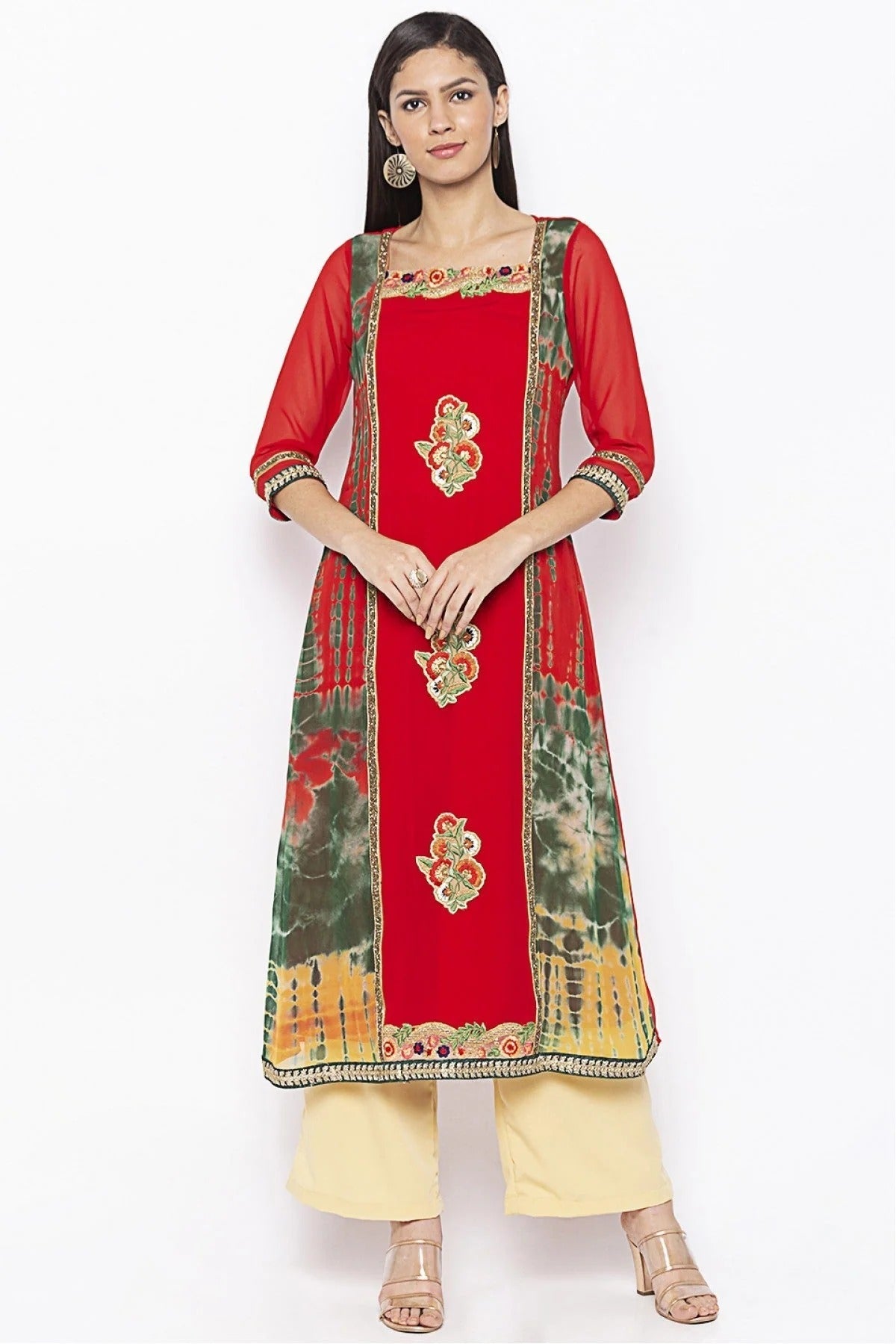 Red Colour Plus Size Georgette Embroidery Kurti KR1070598