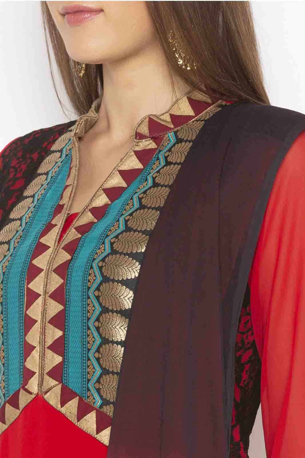 Red Colour Plus Size Georgette Embroidery Palazzo Pant Suit BW1070348 B