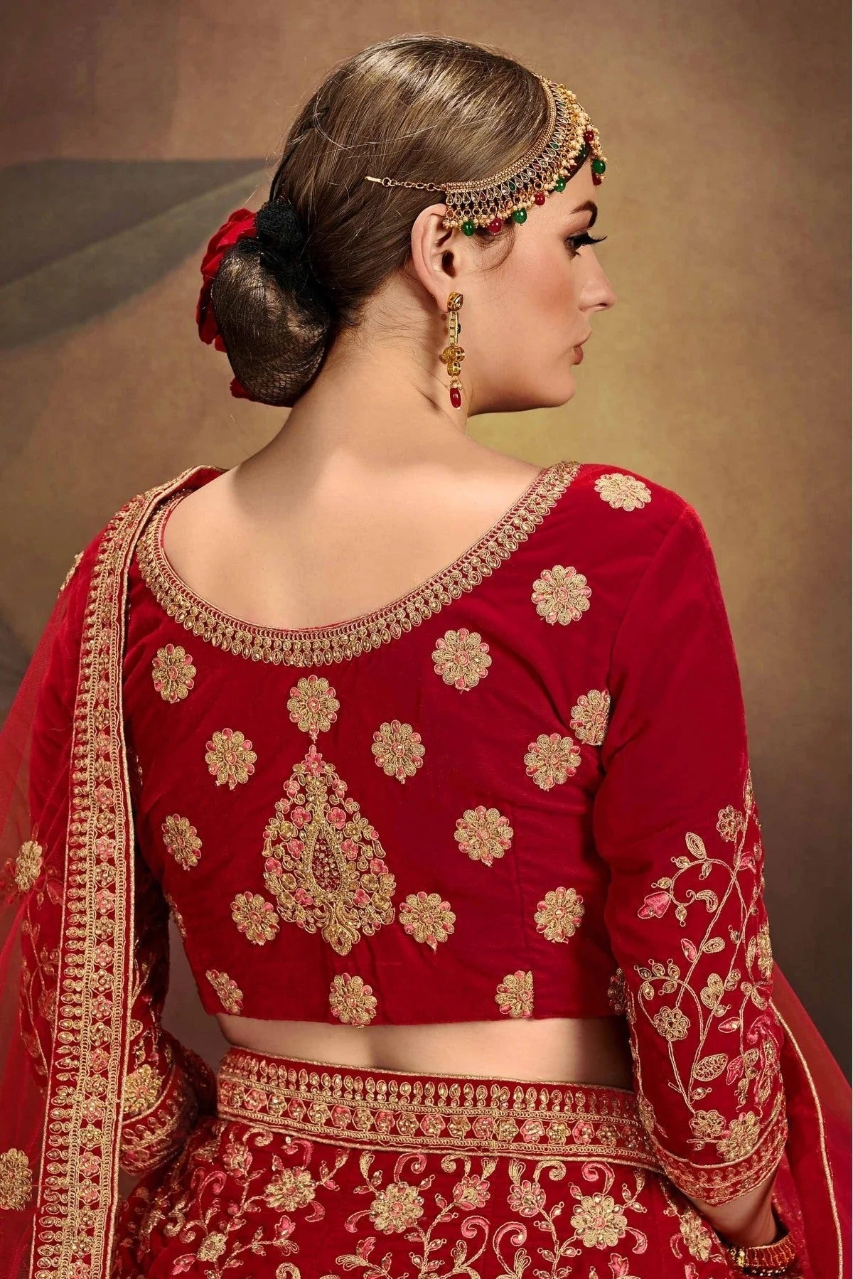 Red Colour Pure Velvet Embroidery Lehenga Choli LC1080209 B