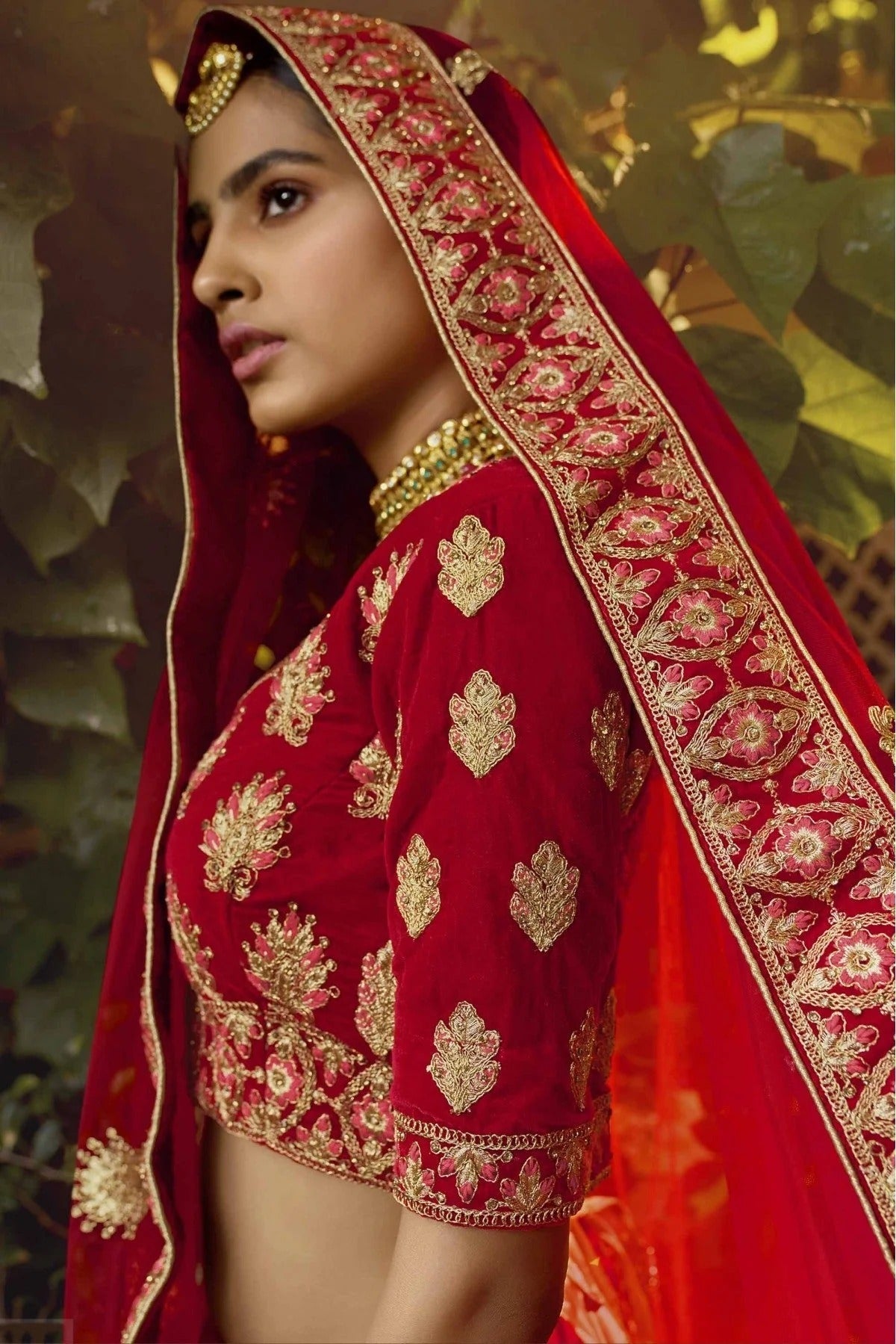 Red Colour Pure Velvet Zari Work Lehenga Choli LC1080224 B