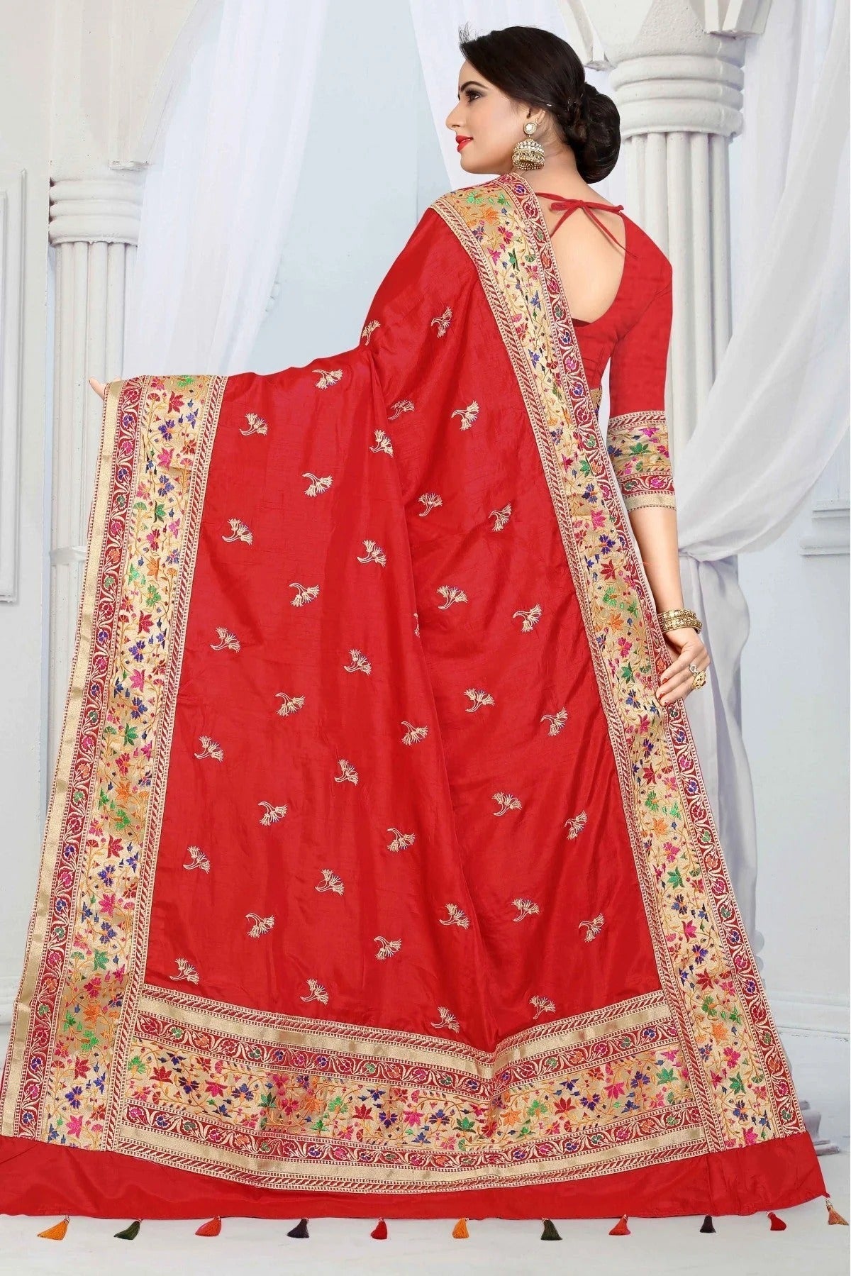 Red Colour Sana Silk Woven Saree SD1120432 A