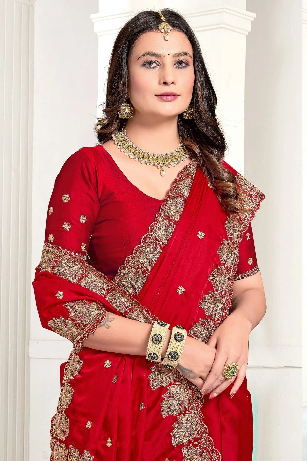 Red Colour Satin Designer Saree SD1121888 A