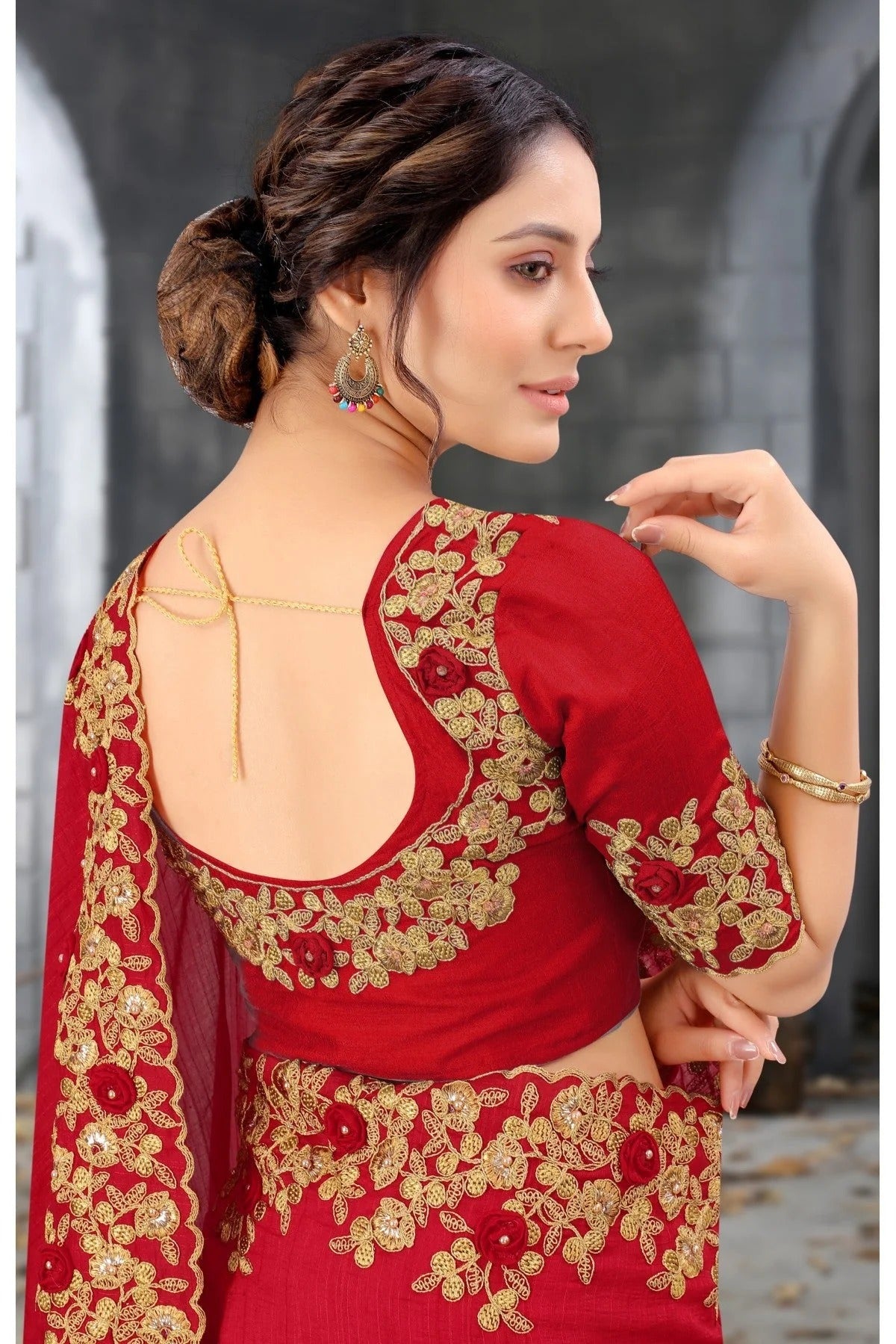 Red Colour Silk Embroidery Saree SD1120808 A