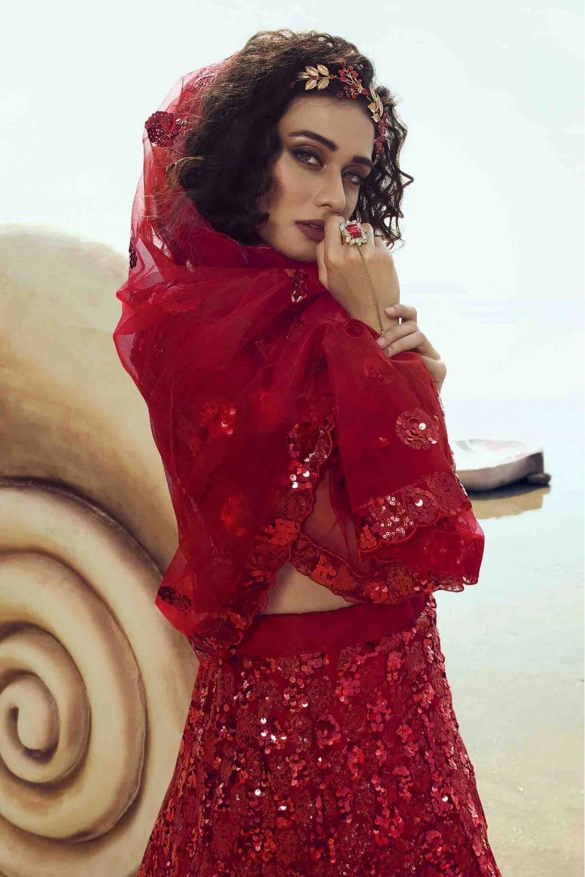 Red Colour Soft Net Embroidery Lehenga Choli LC1080393 B