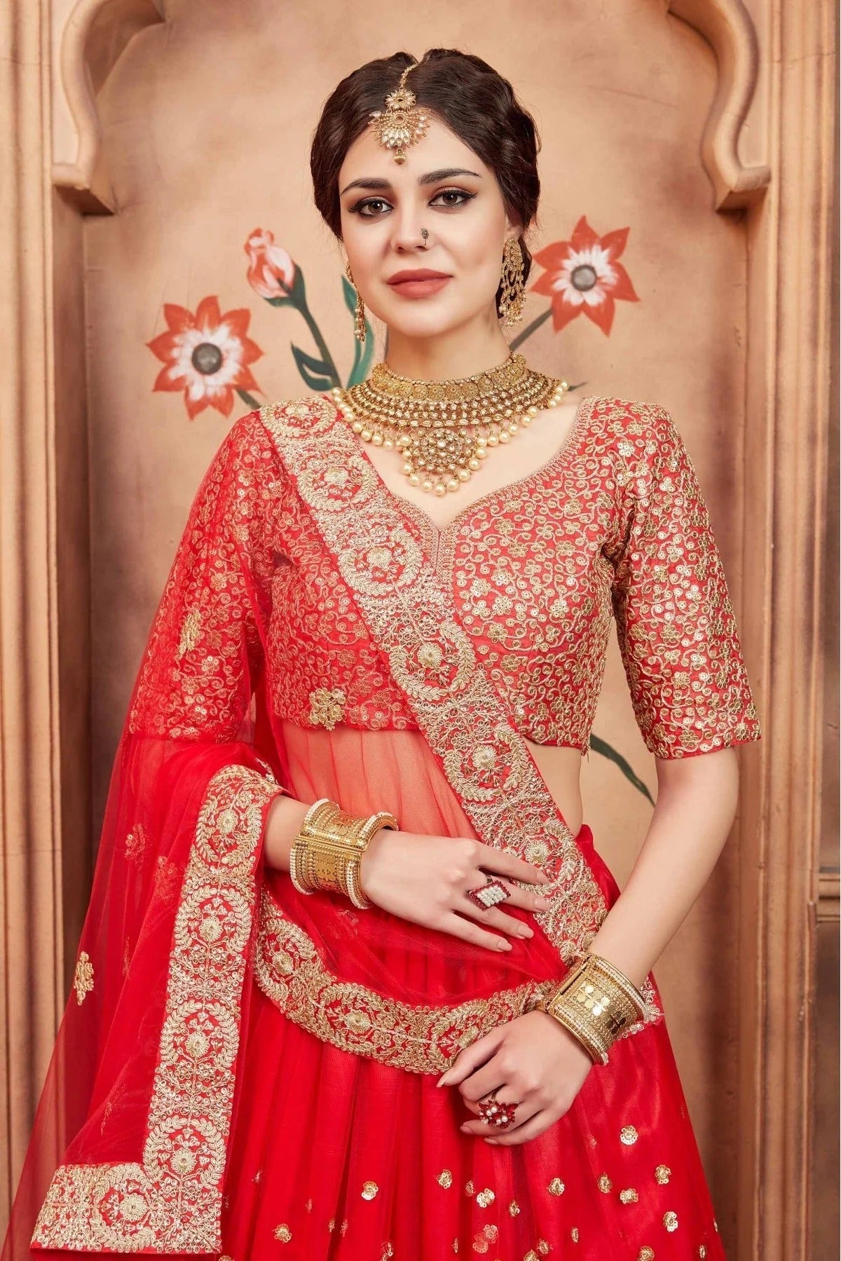 Red Colour Soft Net Sequins Work Lehenga Choli LC1080438 B