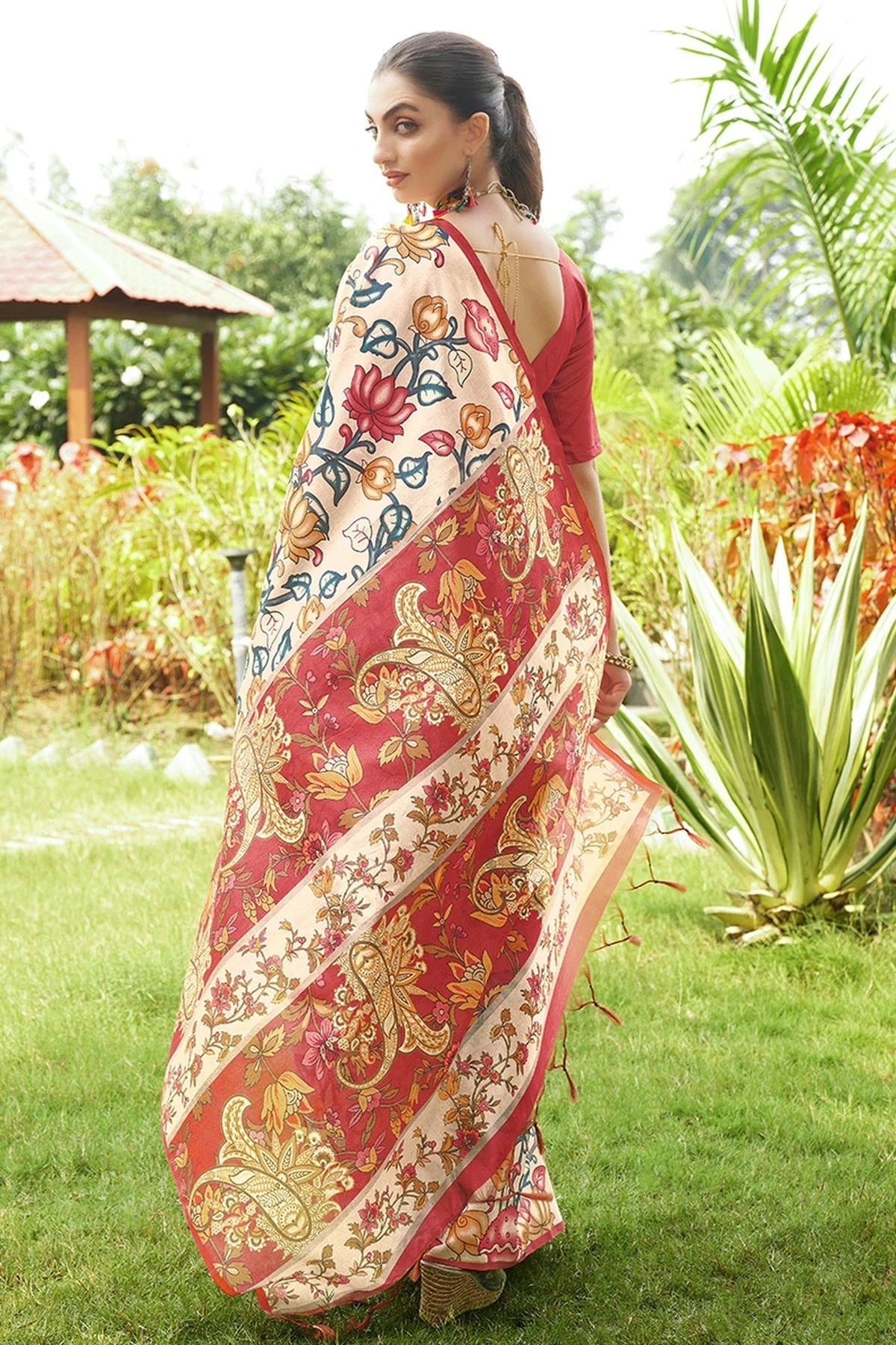 Red Colour Tussar Silk Printed Saree SD1112087 A