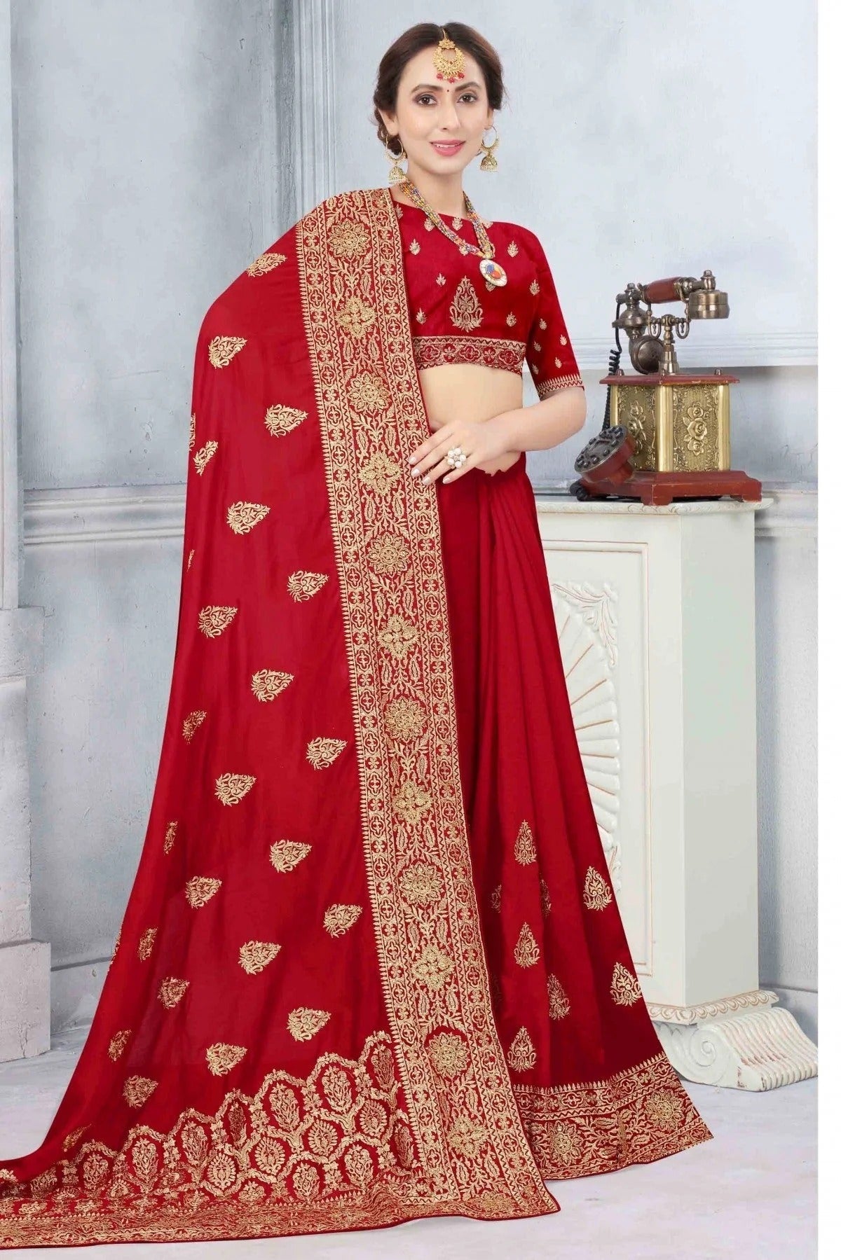 Red Colour Vichitra Silk Designer Saree SD1090173