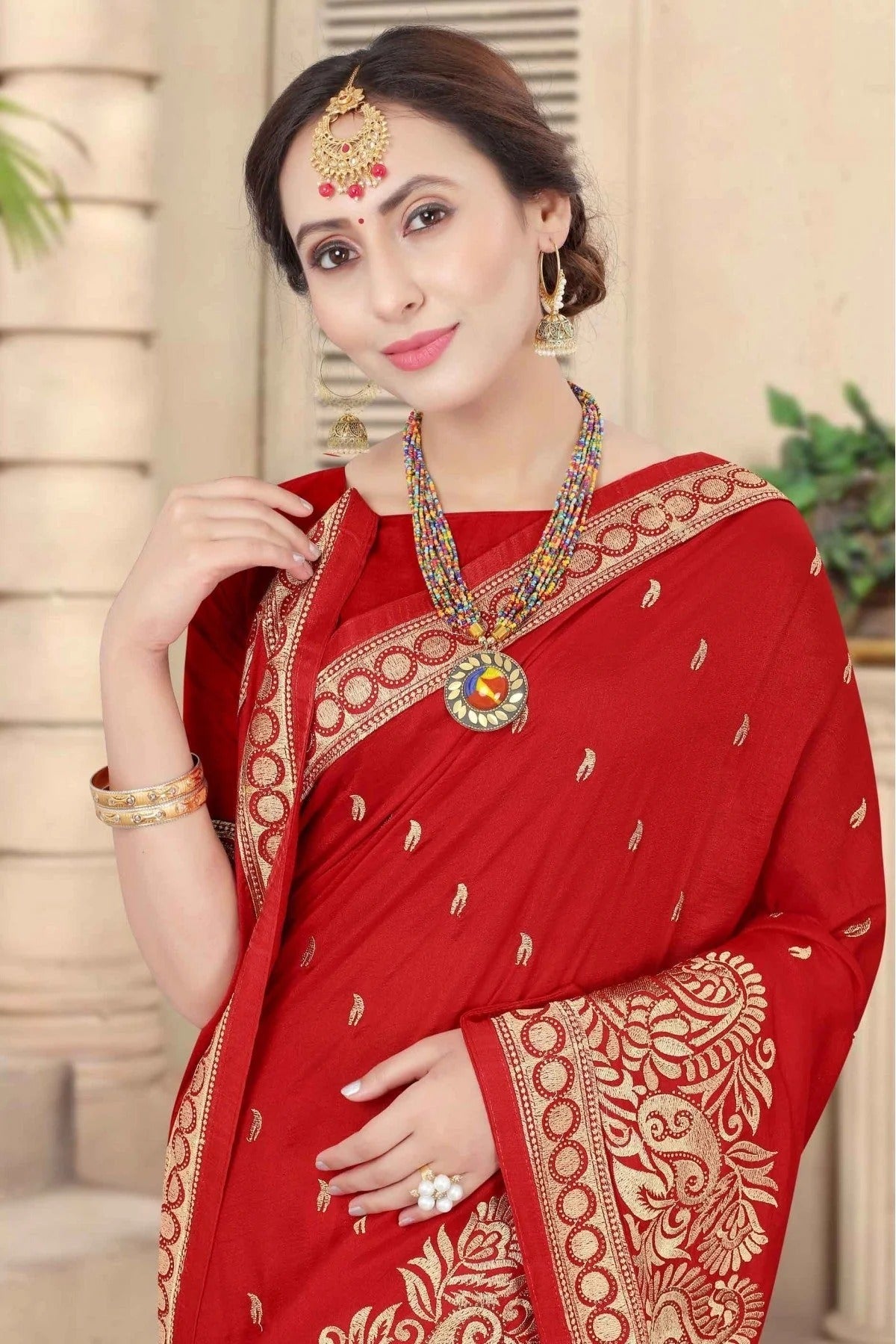 Red Colour Vichitra Silk Designer Saree SD1120672 A