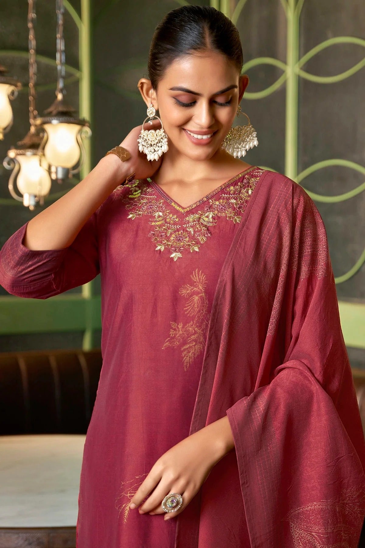 Red Colour Viscose Silk Stitched Suit SS1112269 A