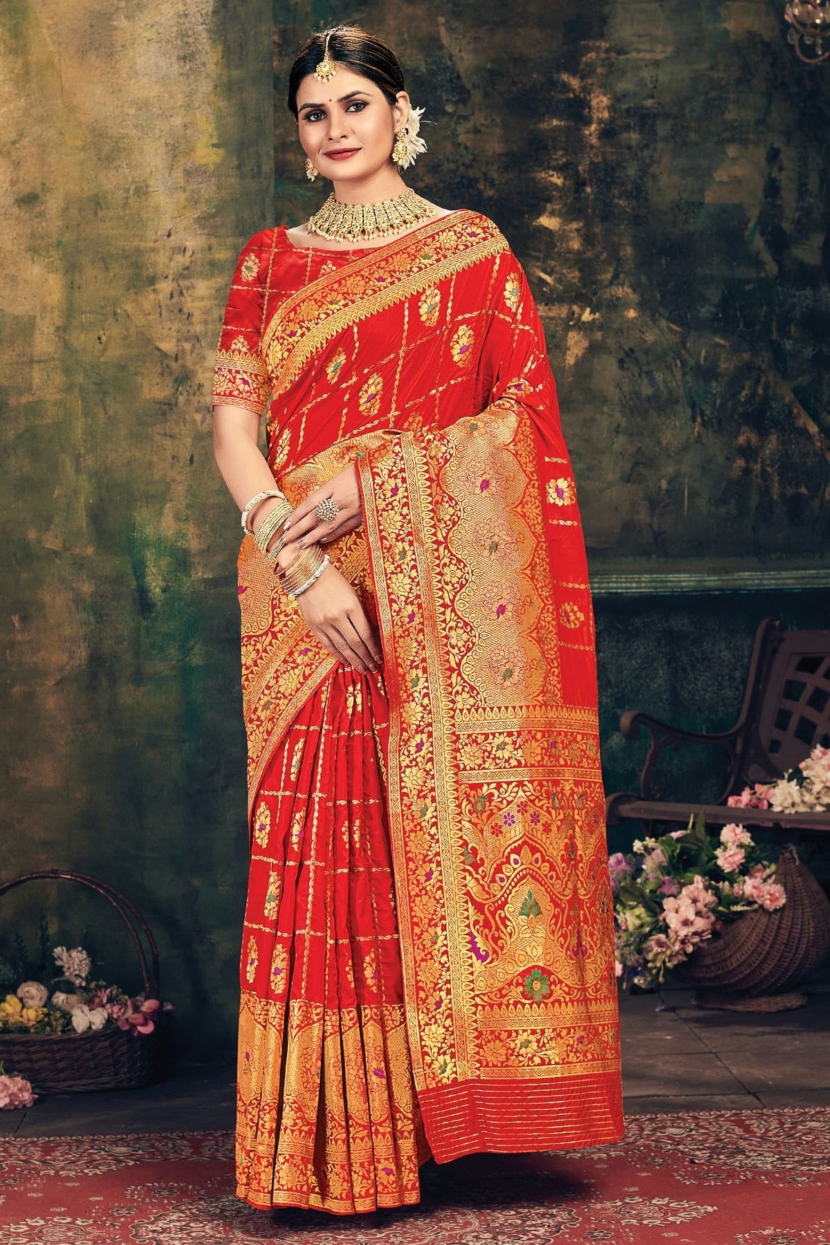 Red Colour Woven Work Banarasi Silk Saree SD1101274