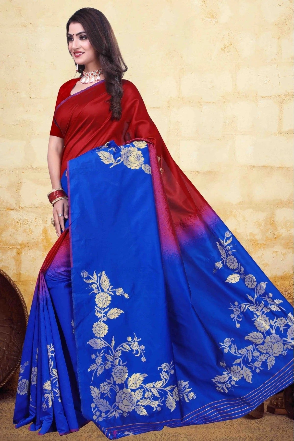Red and Blue Colour Banarasi Art Silk Traditional Saree SD1120748 A