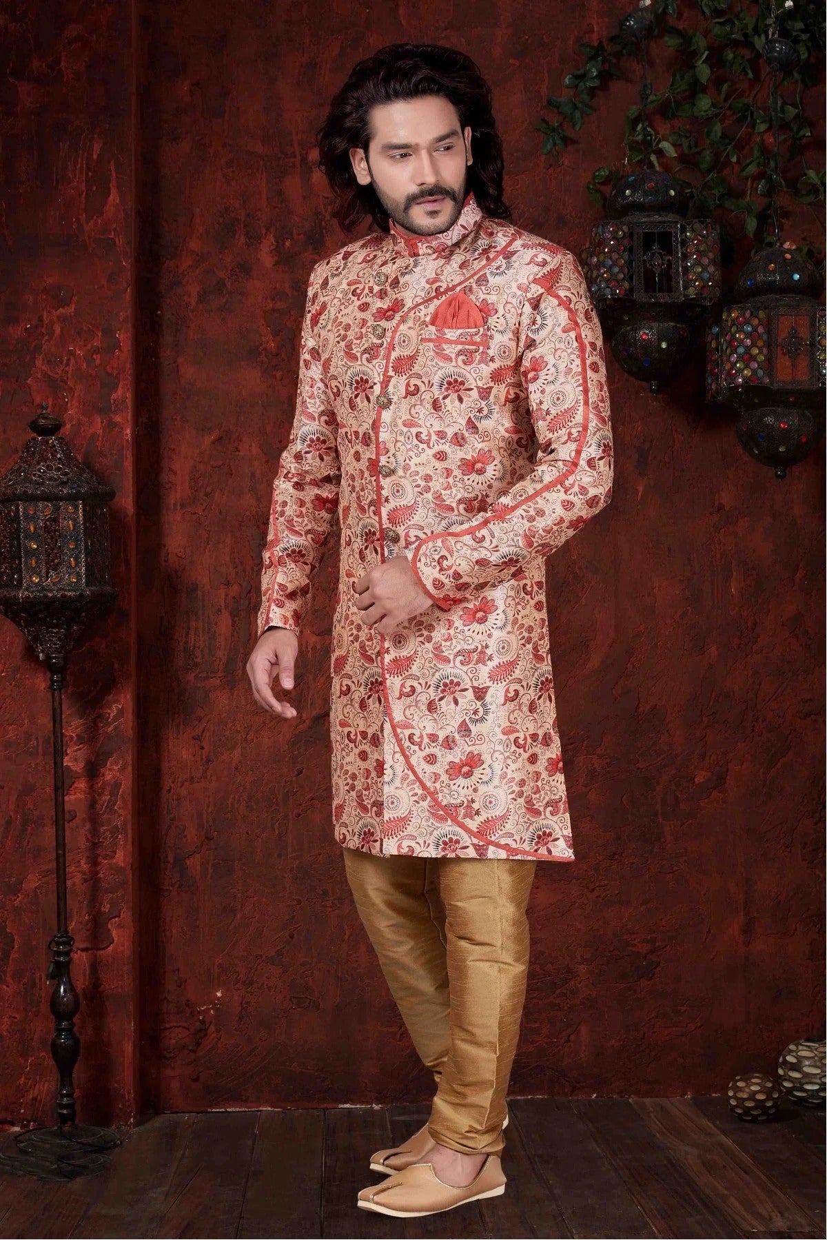 Red and Cream Colour Kurta Pajama In Silk Fabric KP1040028