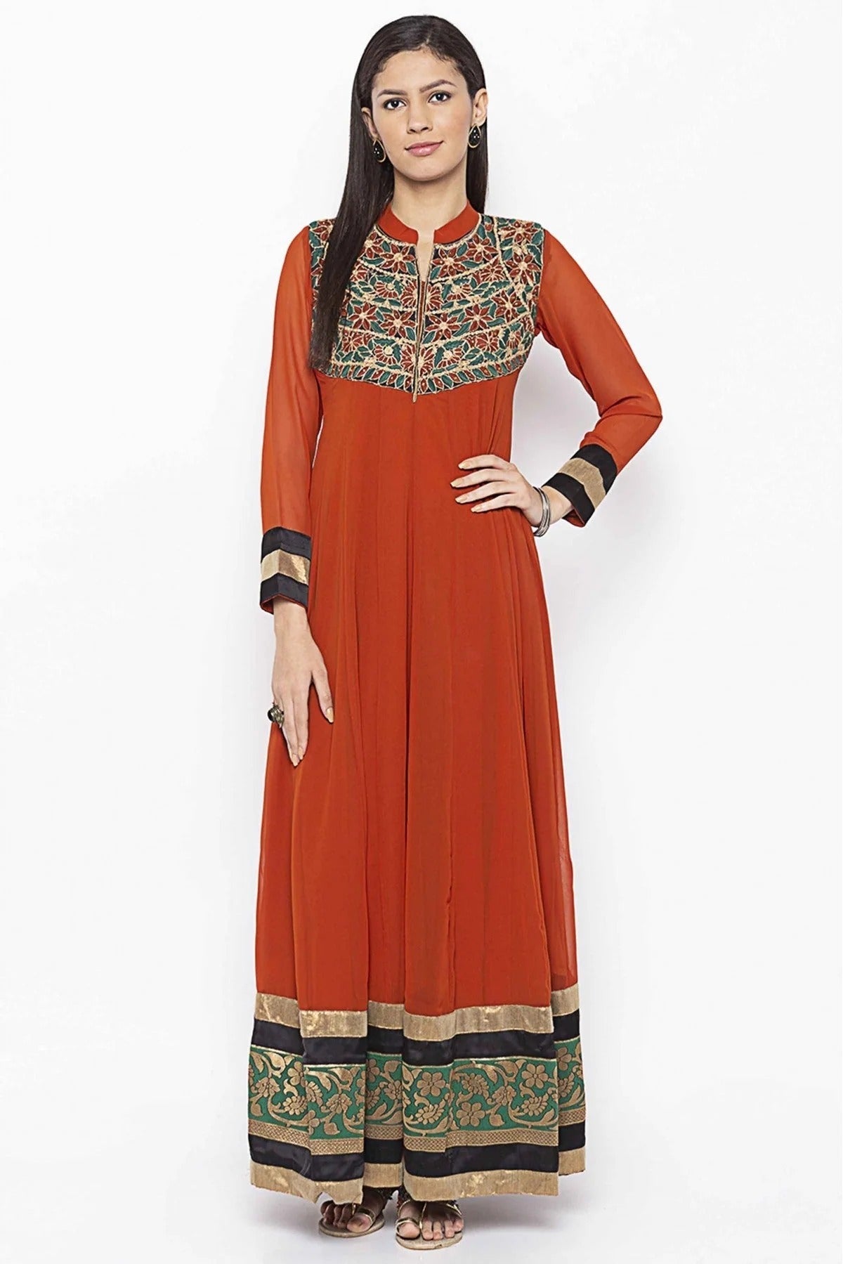 Rust Colour Plus Size Georgette Embroidery Kurti KR1070703