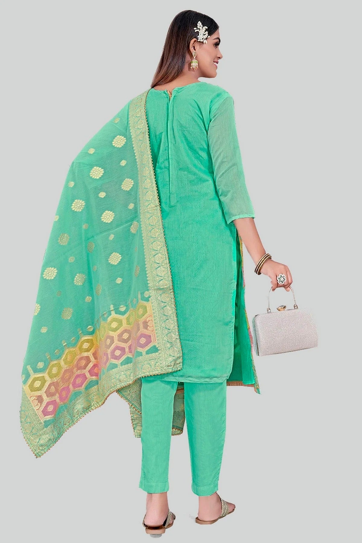 Sea Green Colour Chanderi Silk Pant Style Suit SM1110618 A