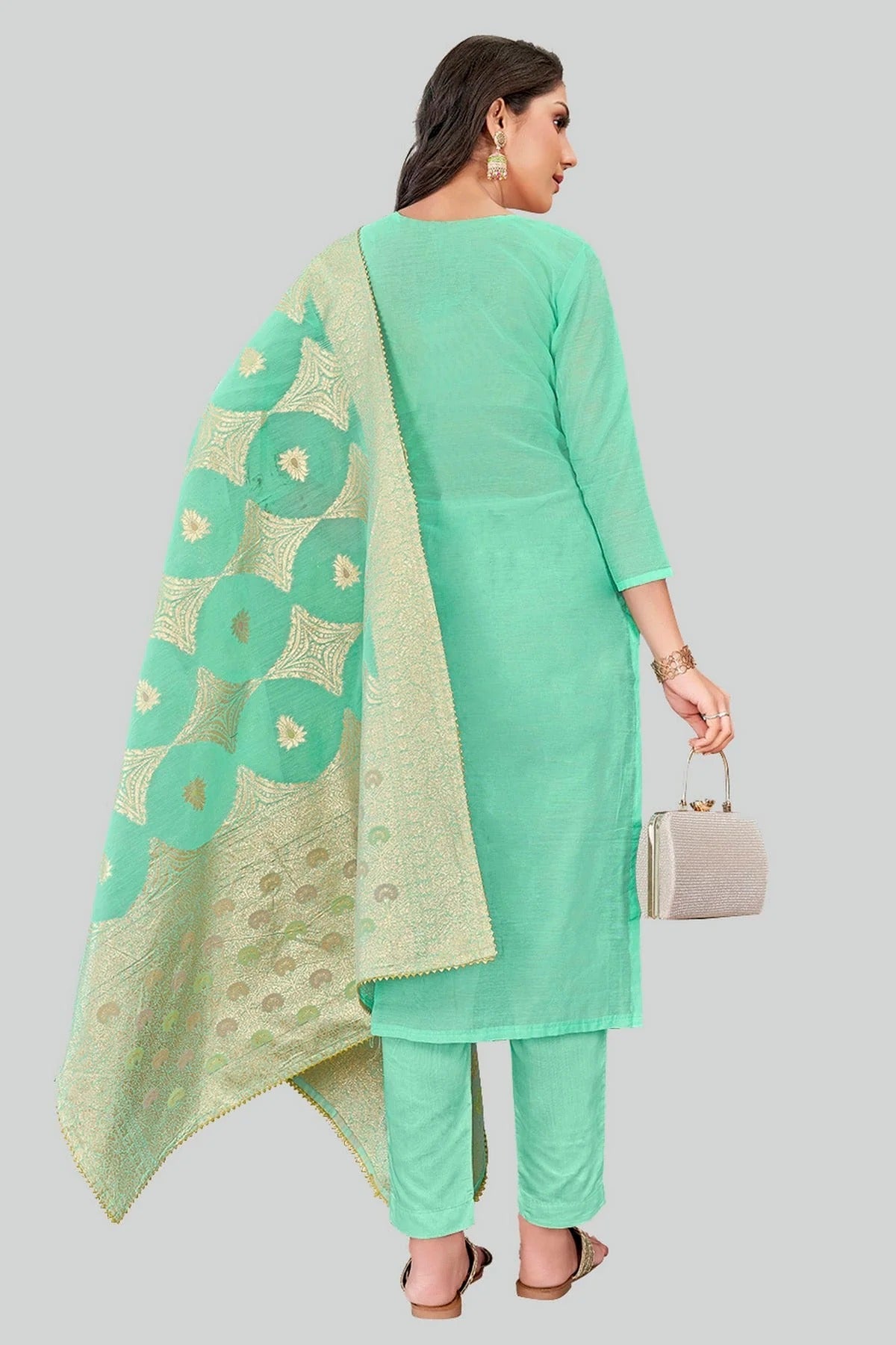 Sea Green Colour Chanderi Silk Pant Style Suit SM1110622 A