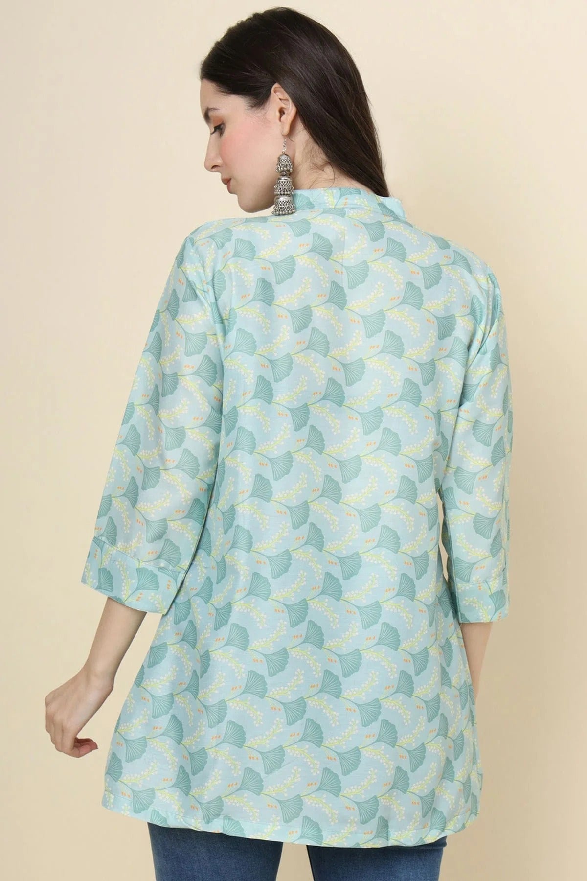 Sea Green Colour Cotton Printed Work Readymade Top TP1110788 A