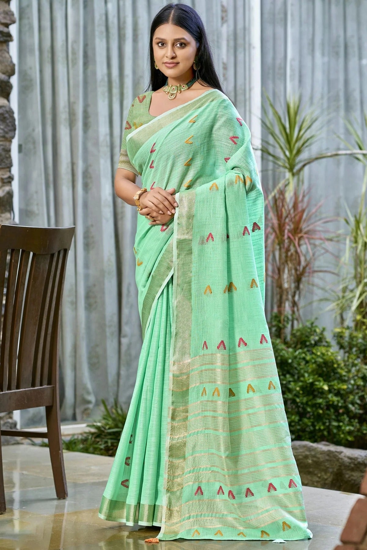 Sea Green Colour Cotton Woven Work Traditional Saree SD1103106
