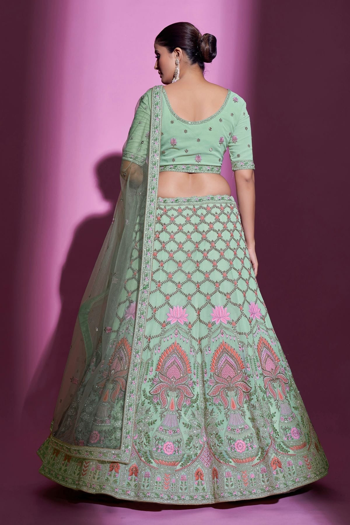 Sea Green Colour Embroidery Georgette Lehenga Choli LD1080702 A