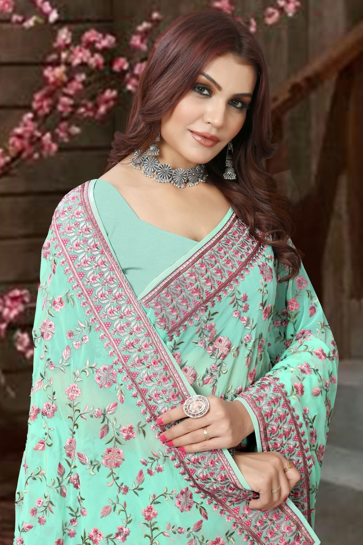 Sea Green Colour Georgette Saree SD1090917 A_9badfee1 0917 4fba 8359 b10b3a907539