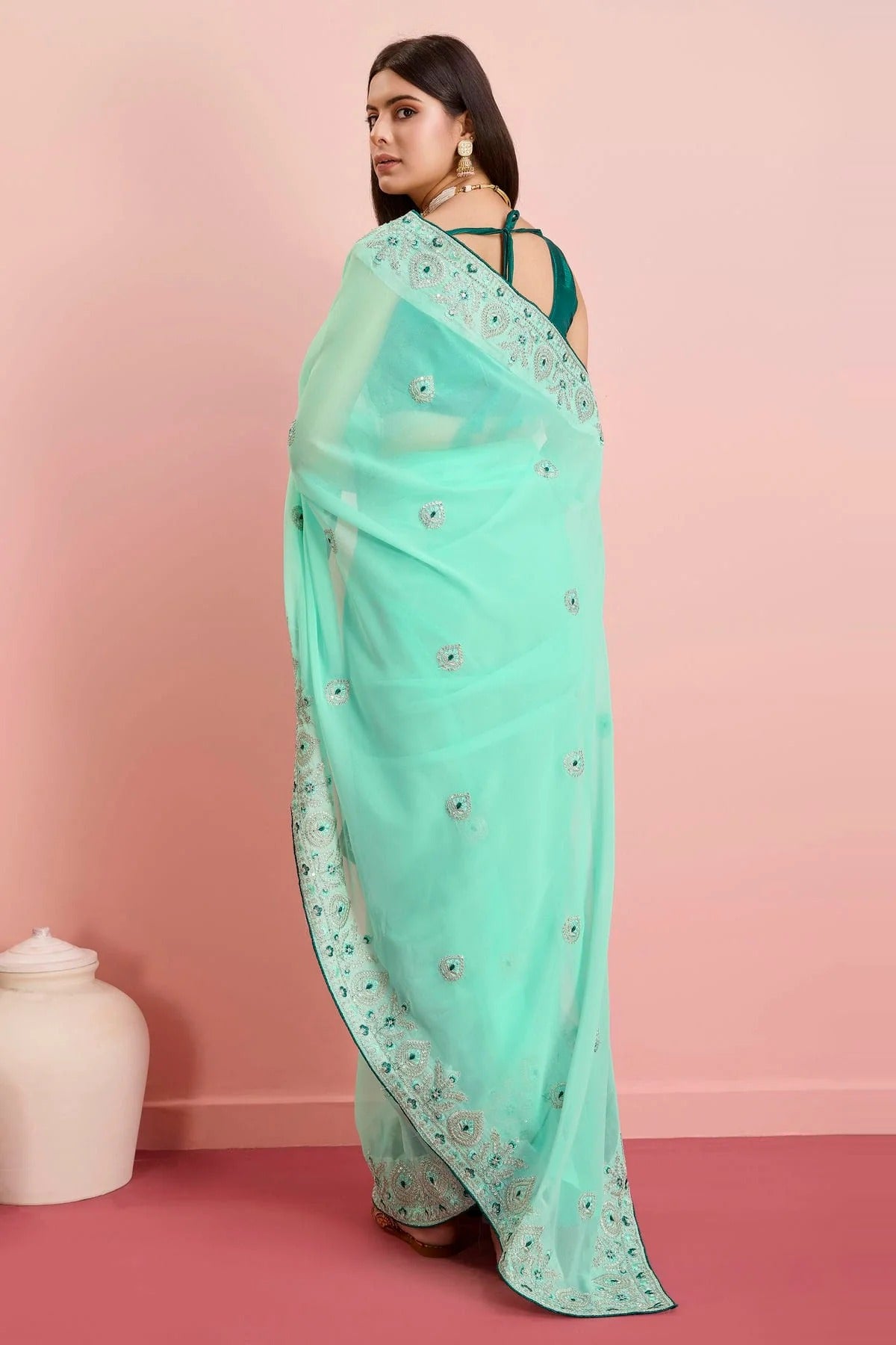 Sea Green Colour Georgette Saree SD1110468 A