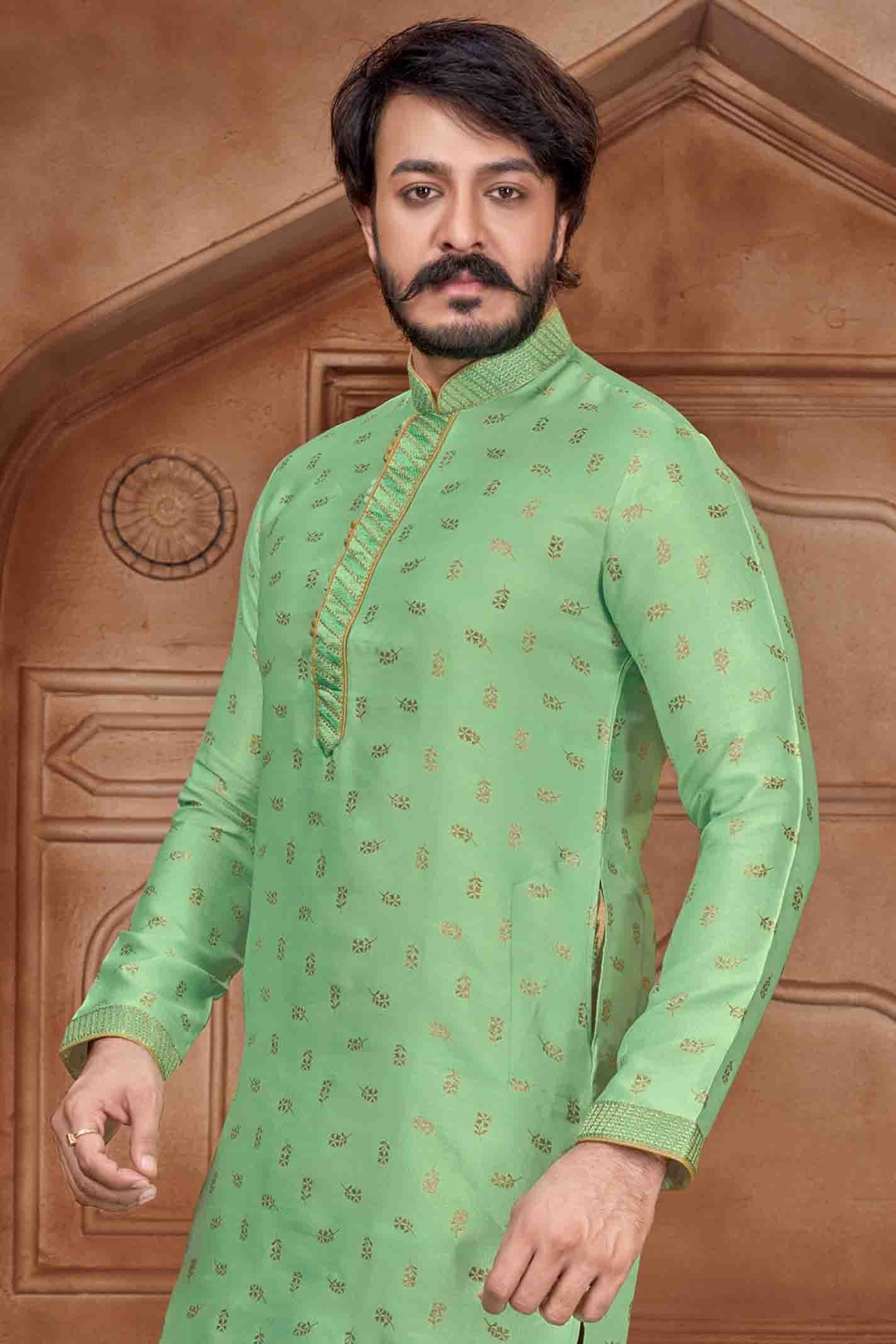 Sea Green Colour Kurta Pajama In Jacquard Silk KP1210061 A