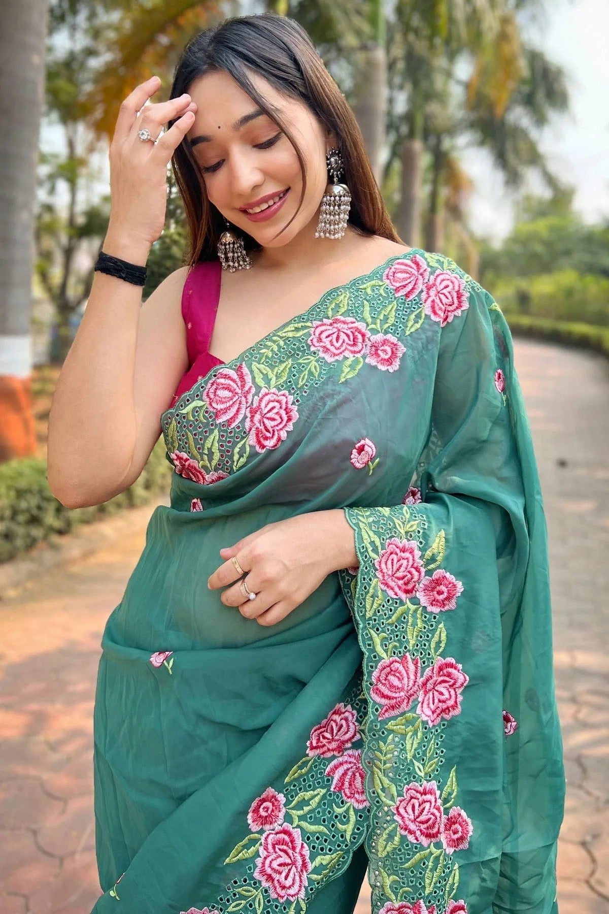 Sea Green Colour Organza Saree SD1110506 A