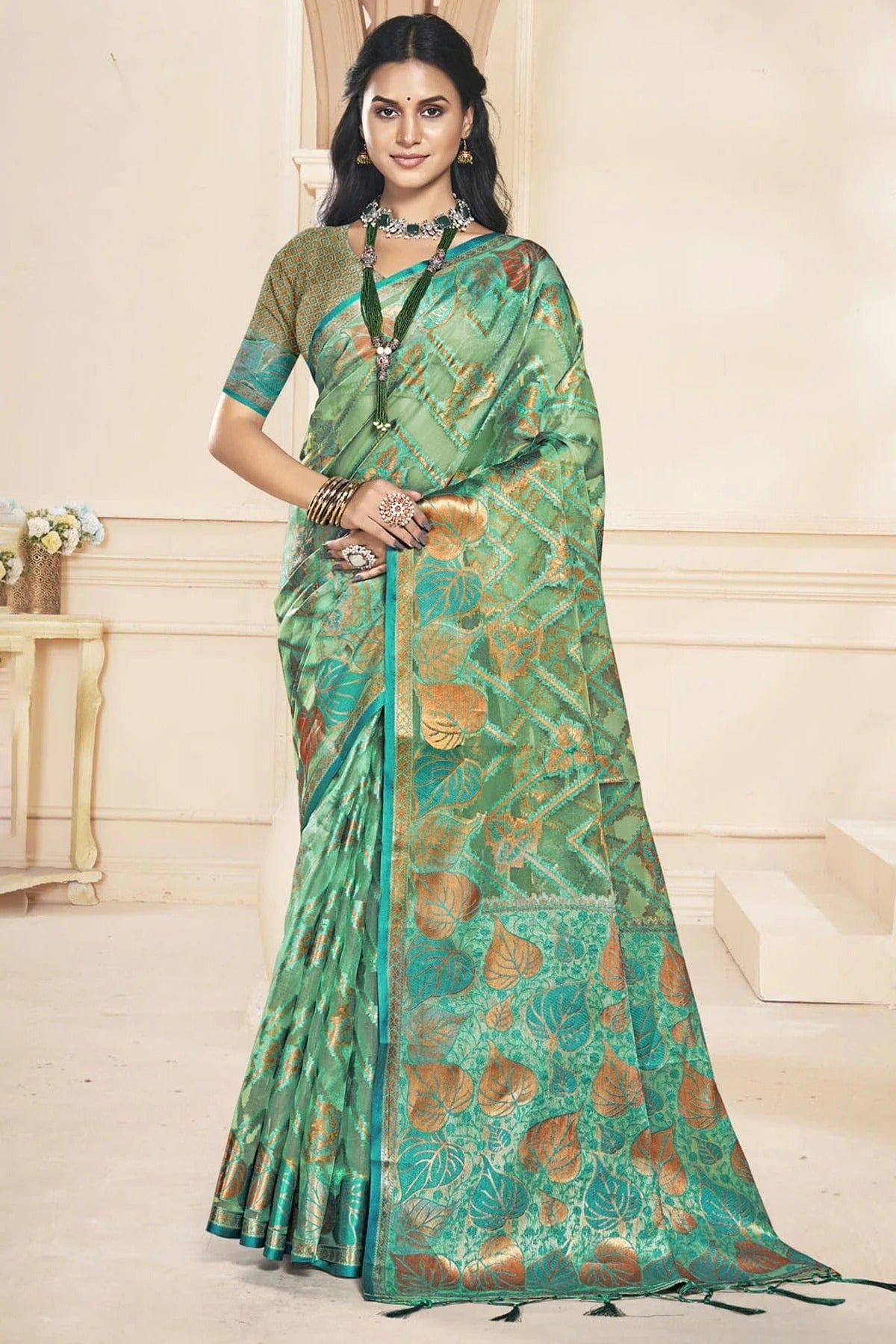 Sea Green Colour Organza Traditional Saree SD1102609