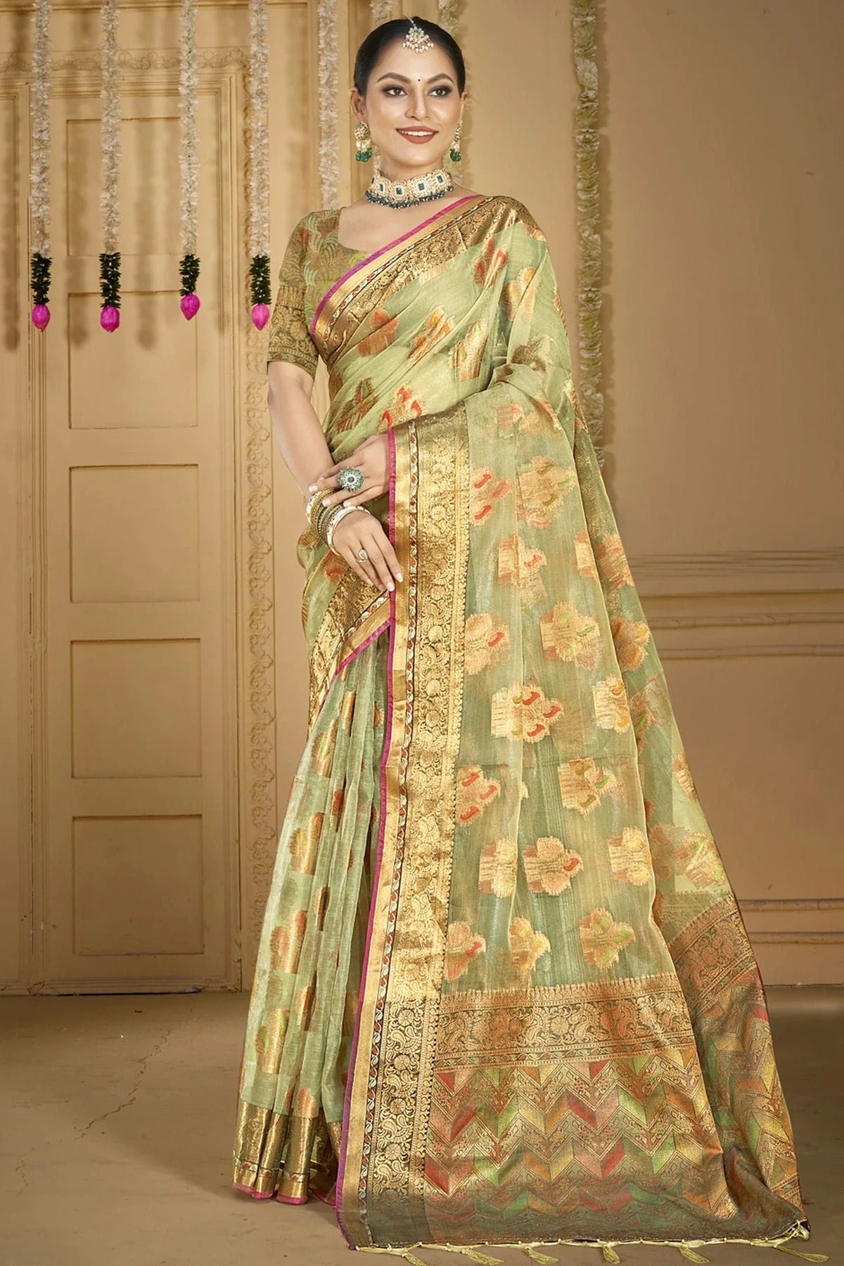 Sea Green Colour Organza Woven Work Traditional Saree SD1102892