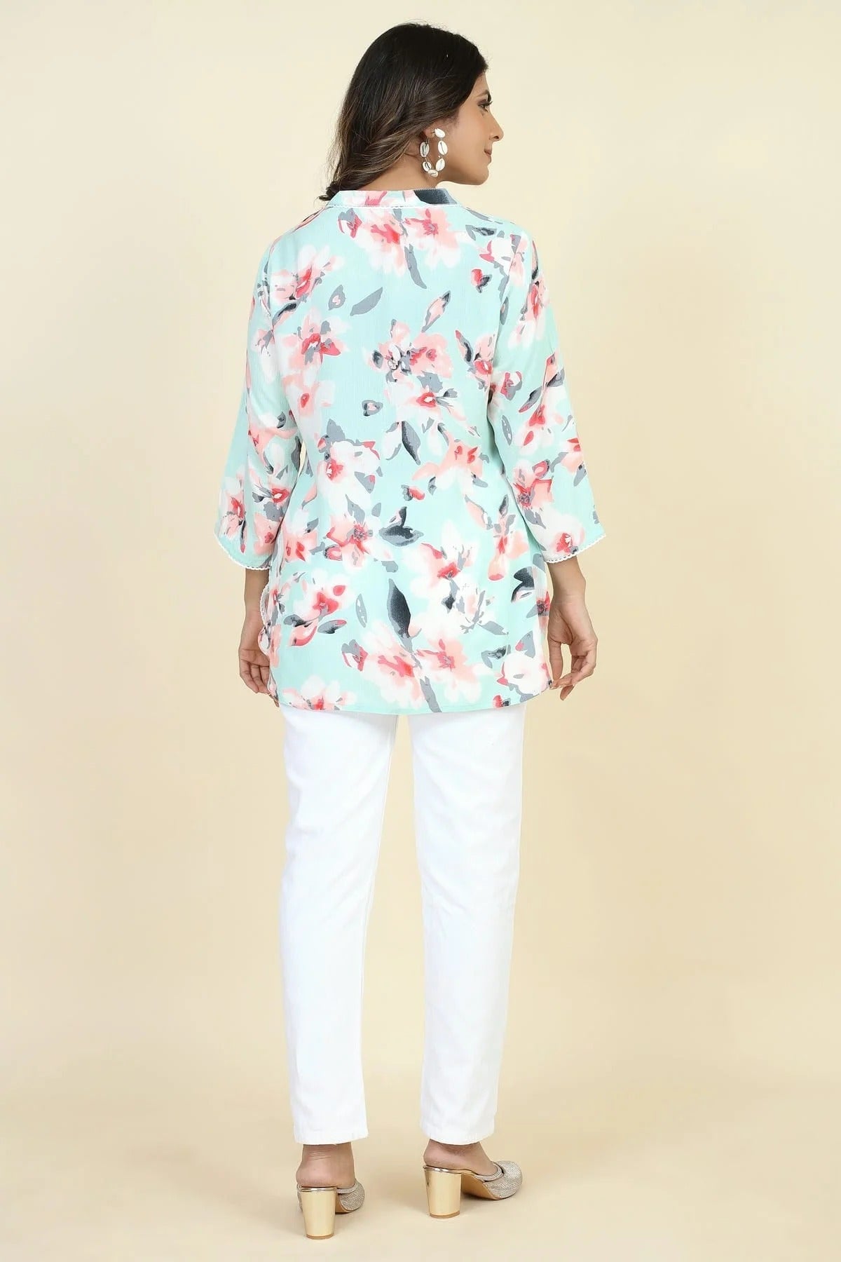 Sea Green Colour Rayon Printed Work Readymade Top TP1110750 A