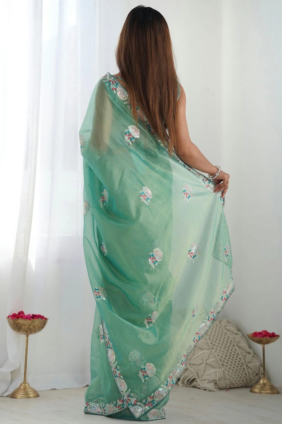 Sea Green Colour Twill Net Designer Saree SD1112113 A