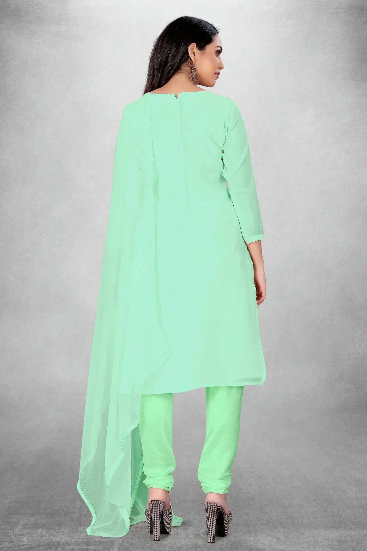 Sea Green Colour Unstitched Chanderi Cotton Churidar Suit US1160771 A