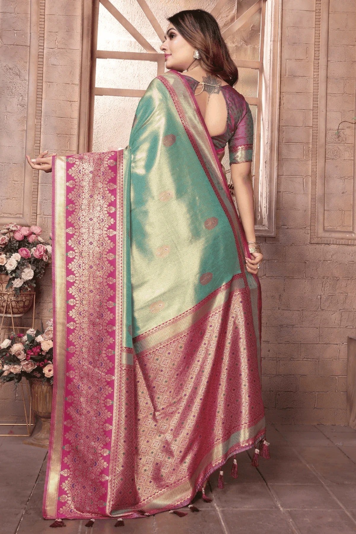 Sea Green Colour Woven Work Pure Banarasi Tissue Silk Traditional Saree SD1250290 B