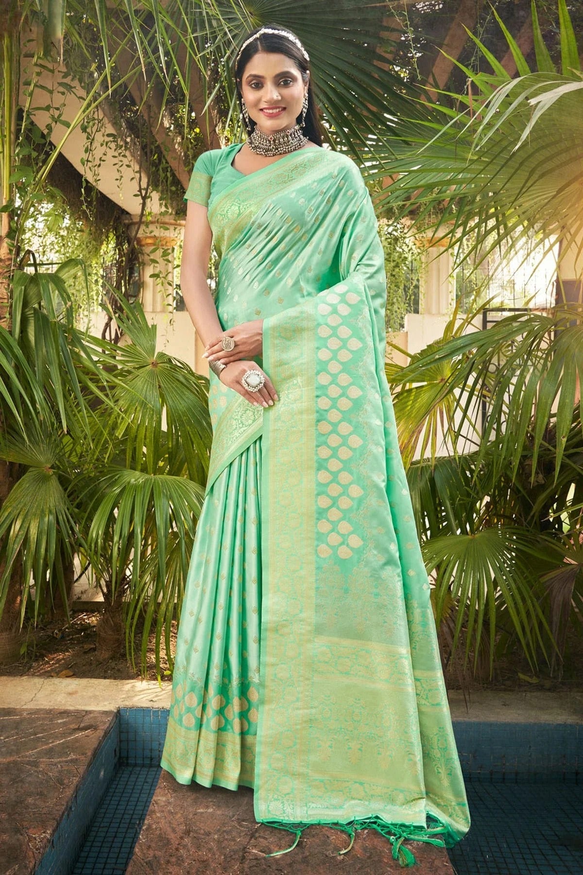 Sea Green Colour Woven Work Silk Saree SD1101738