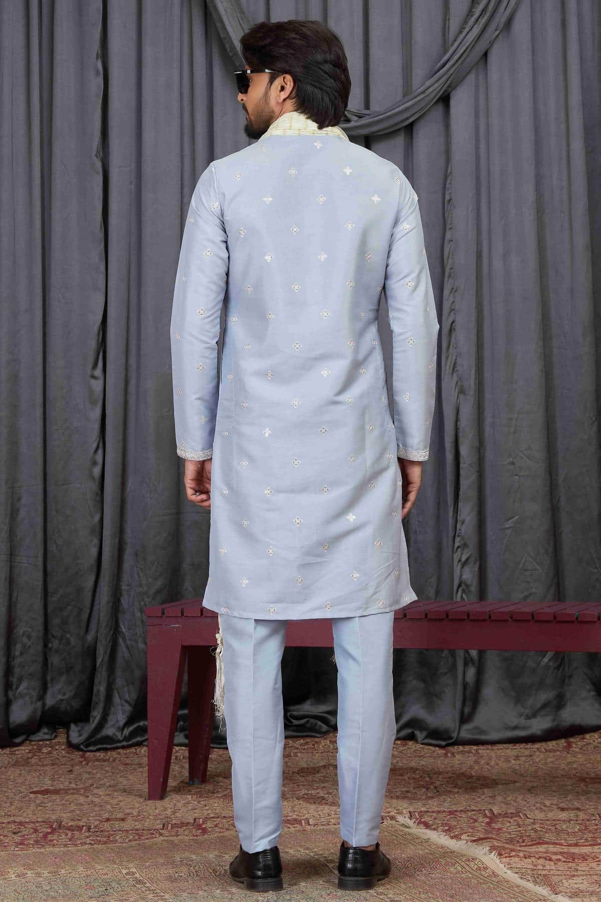 Sky Blue Colour Art Silk Embroidery Work Kurta Pajama With Dupatta