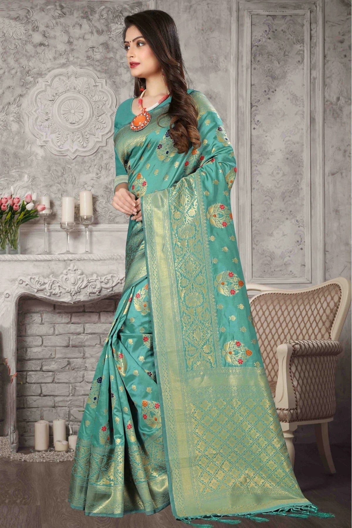 Sky Blue Colour Banarasi Art Silk Traditional Saree SD1120716 A