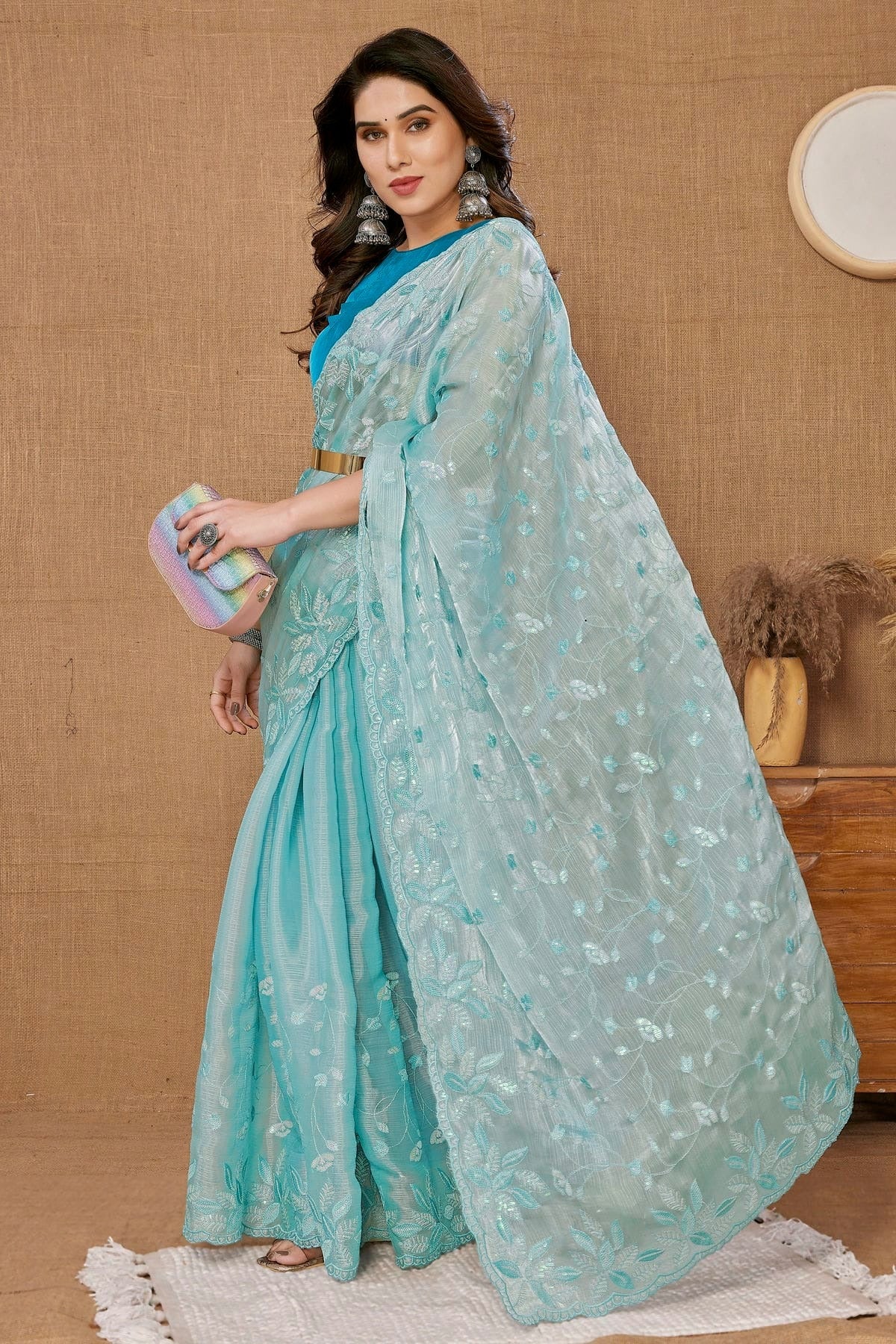 Sky Blue Colour Burberry Saree SD1110413 A