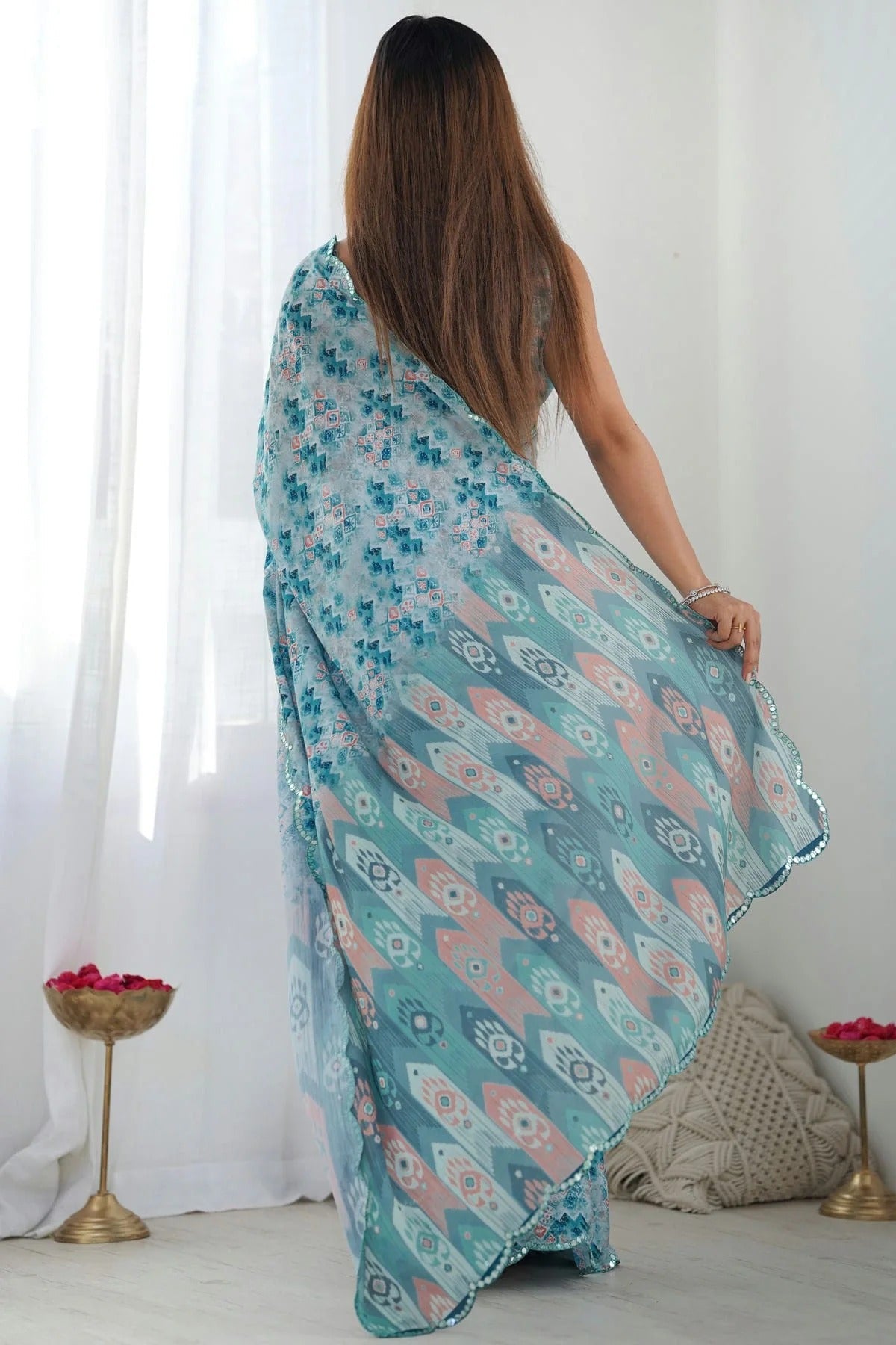Sky Blue Colour Chinon Printed Saree SD1112074 A