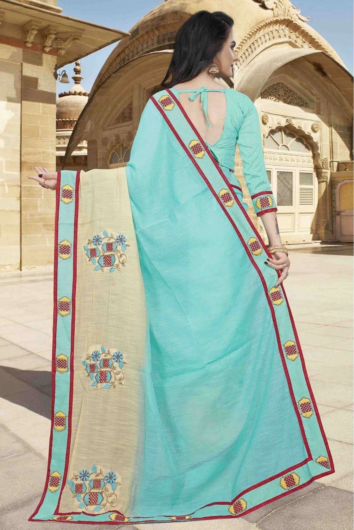 Sky Blue Colour Cotton Designer Saree SD1120545 A