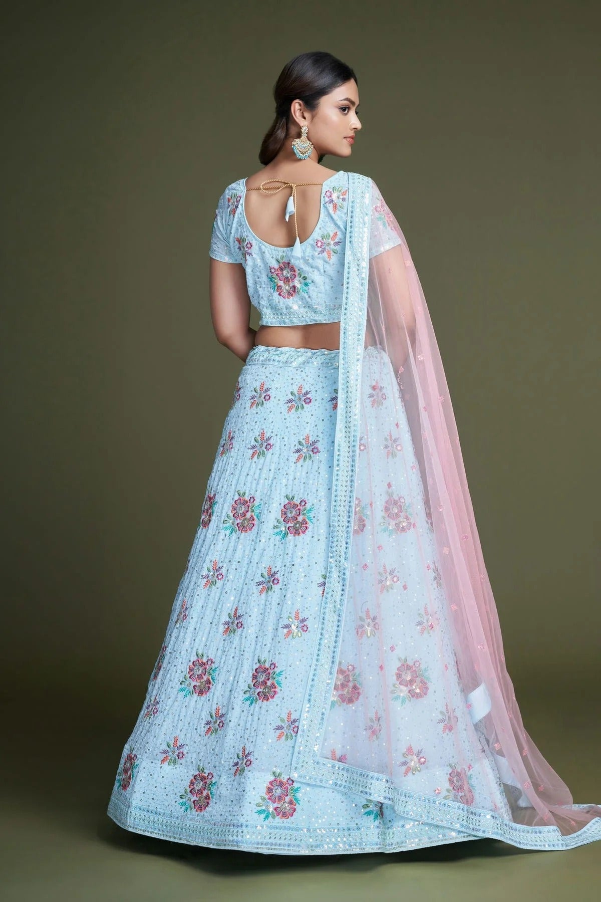 Sky Blue Colour Embroidery Georgette Lehenga Choli LD1080848 A