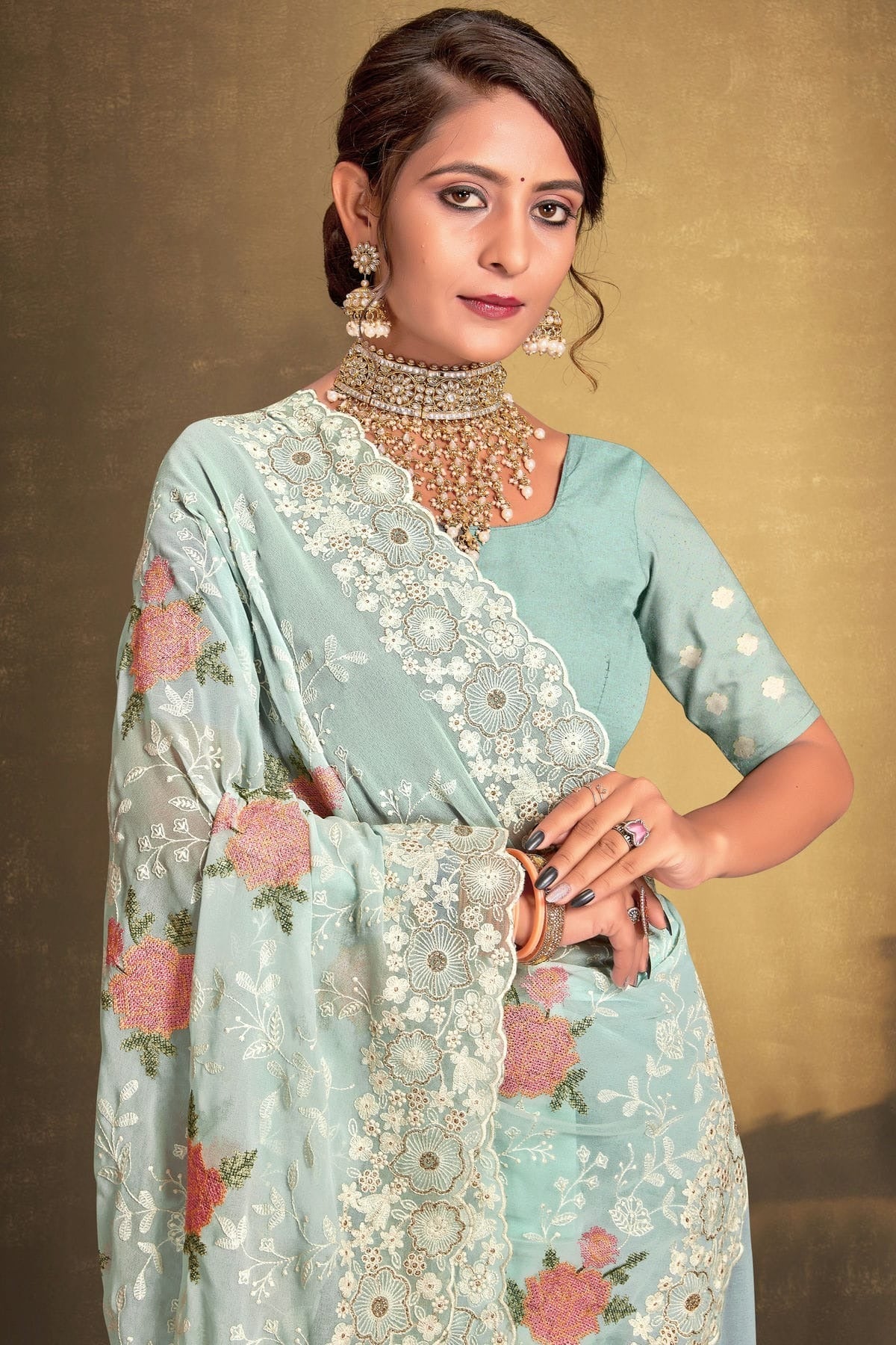 Sky Blue Colour Georgette Designer Saree LC1121520 A