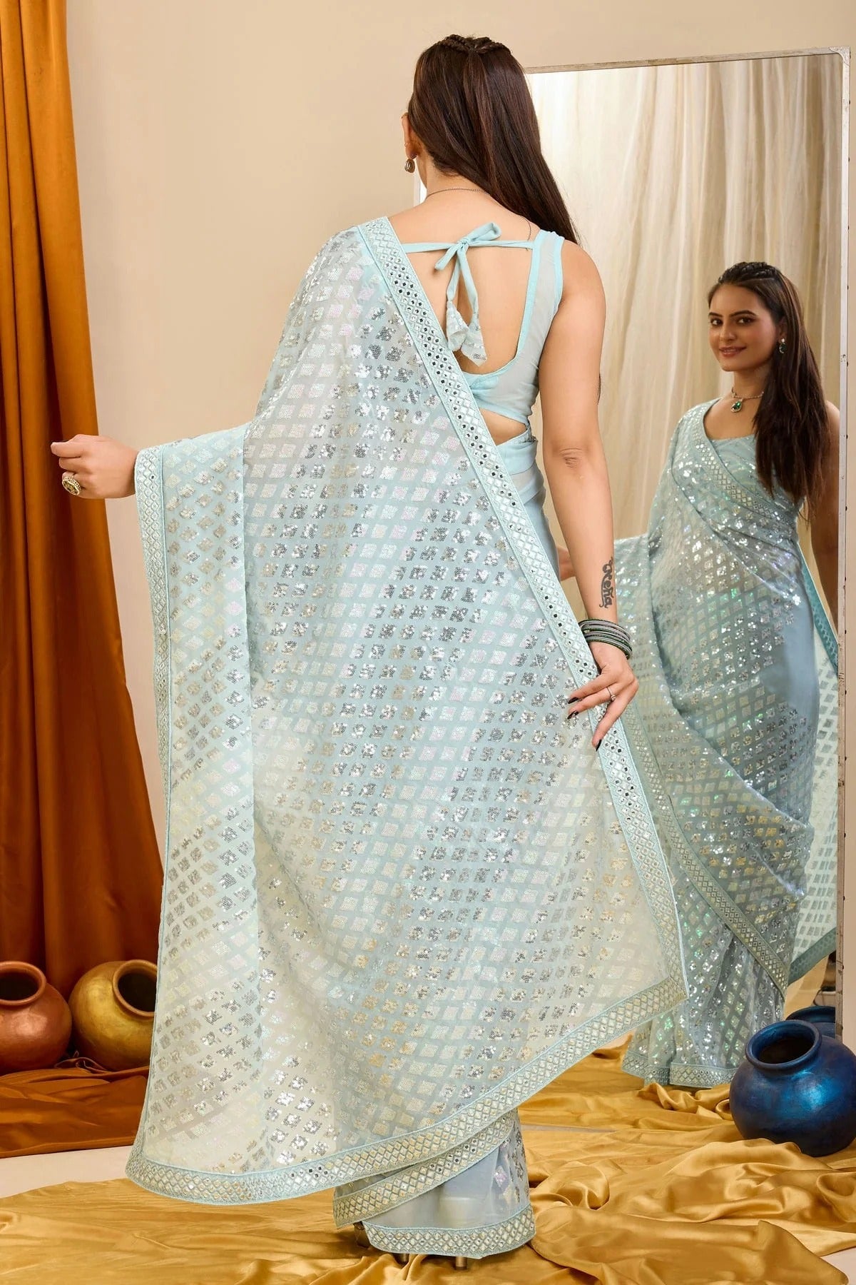 Sky Blue Colour Georgette Saree SD1110226 A