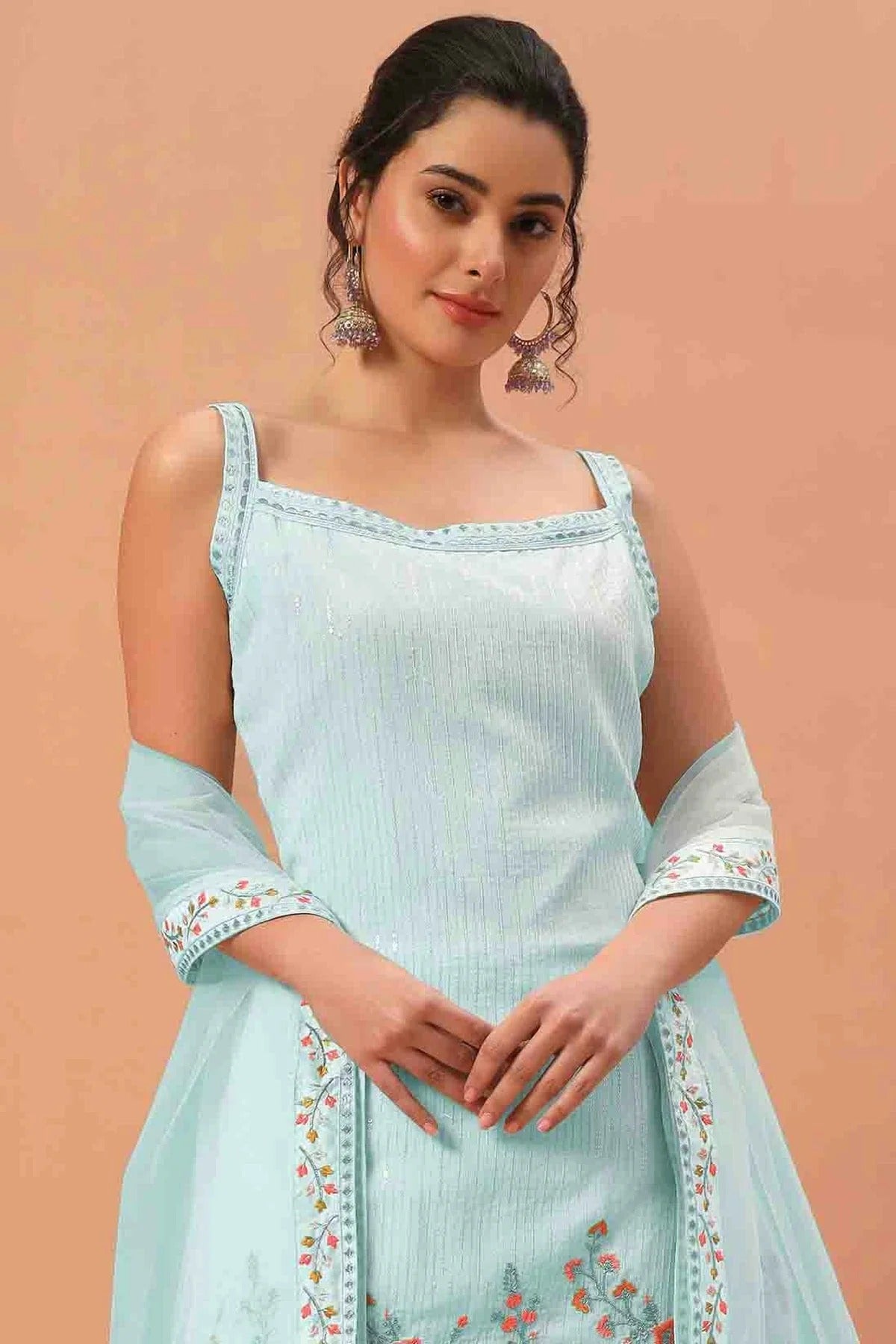 Sky Blue Colour Georgette Stitched Sharara Suit SS1140741 A
